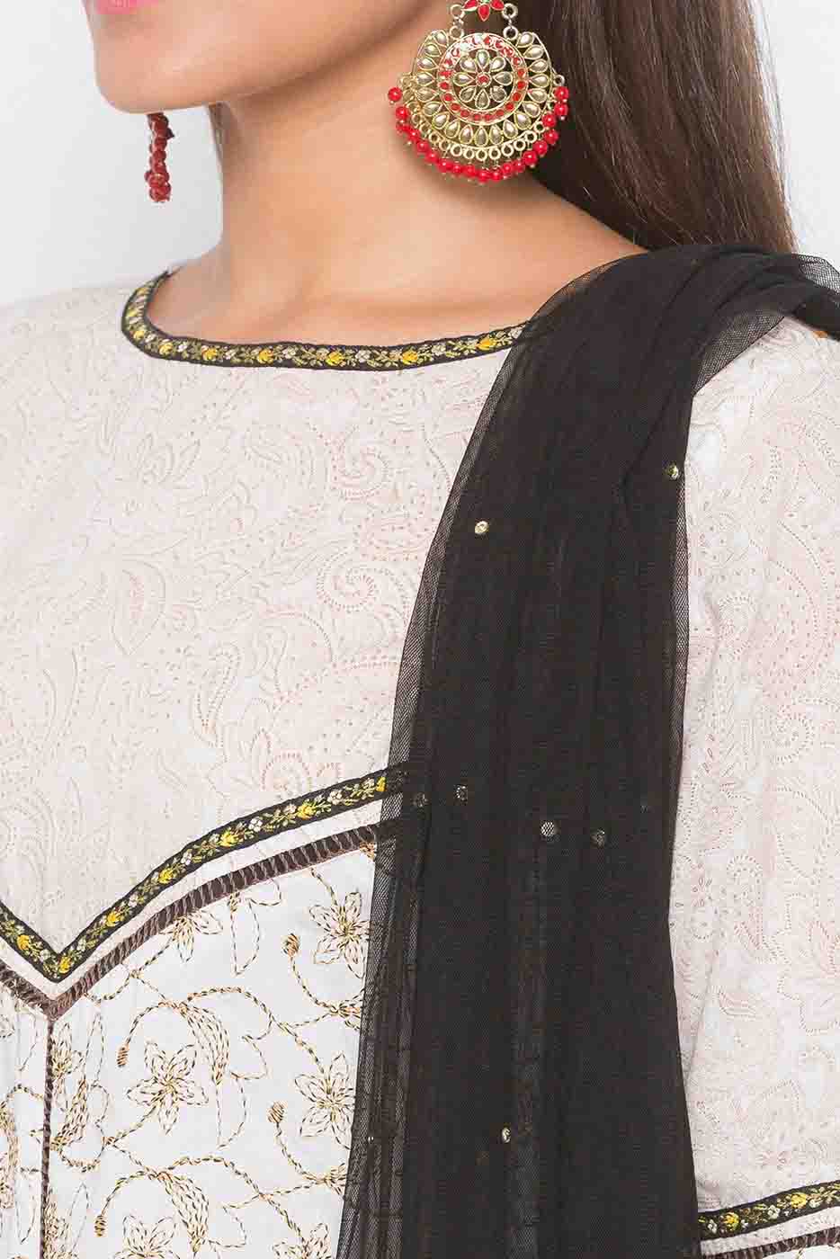 Off White Colour Plus Size Stitched Cotton Embroidery Pant Style Suit VSSS1070259