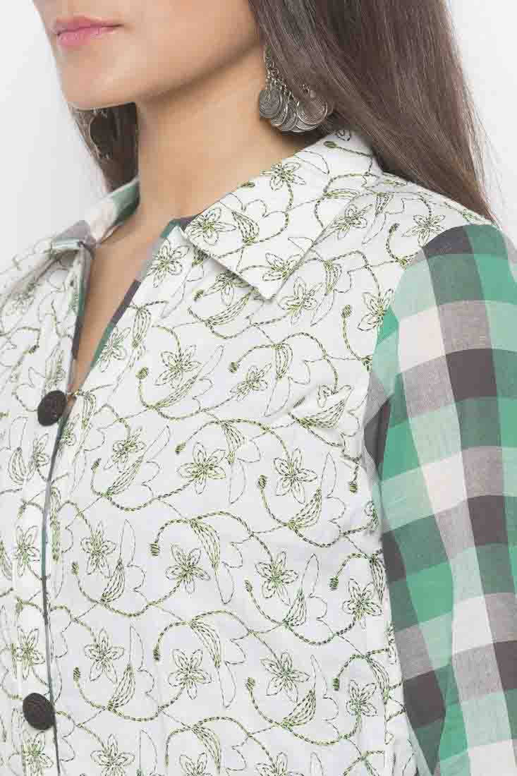 Off White Colour Plus Size Stitched Cotton Embroidery Pant Style Suit VSSS1070261