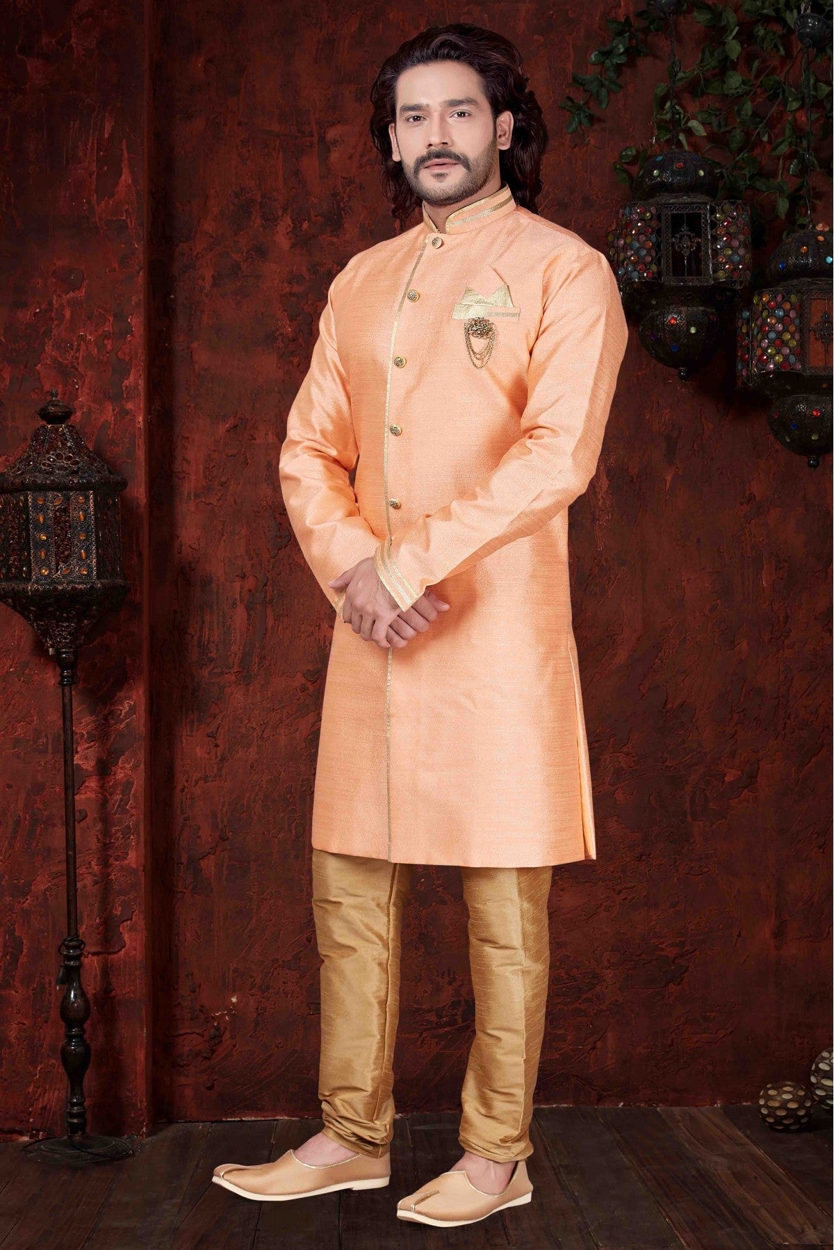 Orange Colour Kurta Pajama In Silk Fabric VSKP1040033