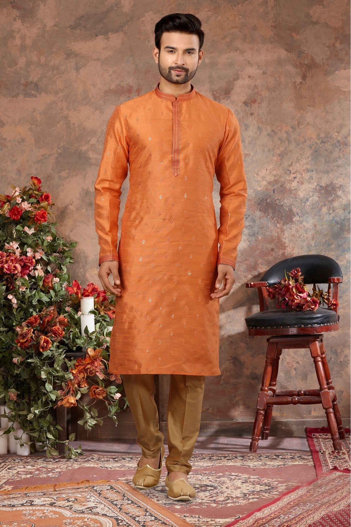 Orange Colour Kurta Pajama In Silk Fabric VSKP1040125