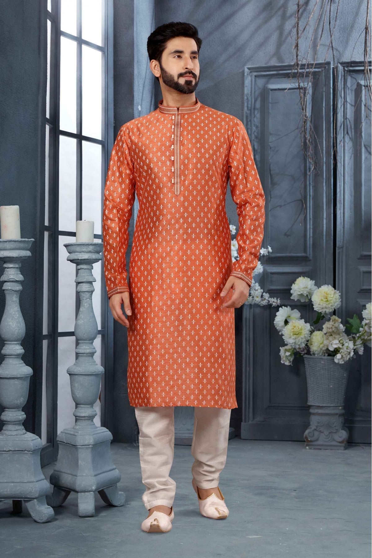 Orange Colour Kurta Pajama In Silk Fabric VSKP1040156