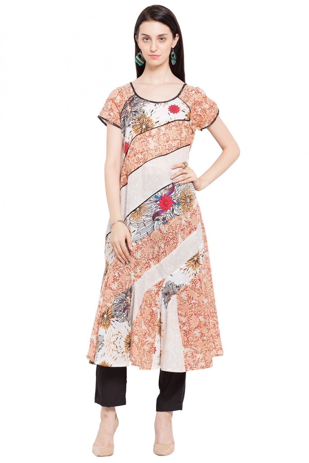 Orange and White Colour Plus Size Cotton Kurti