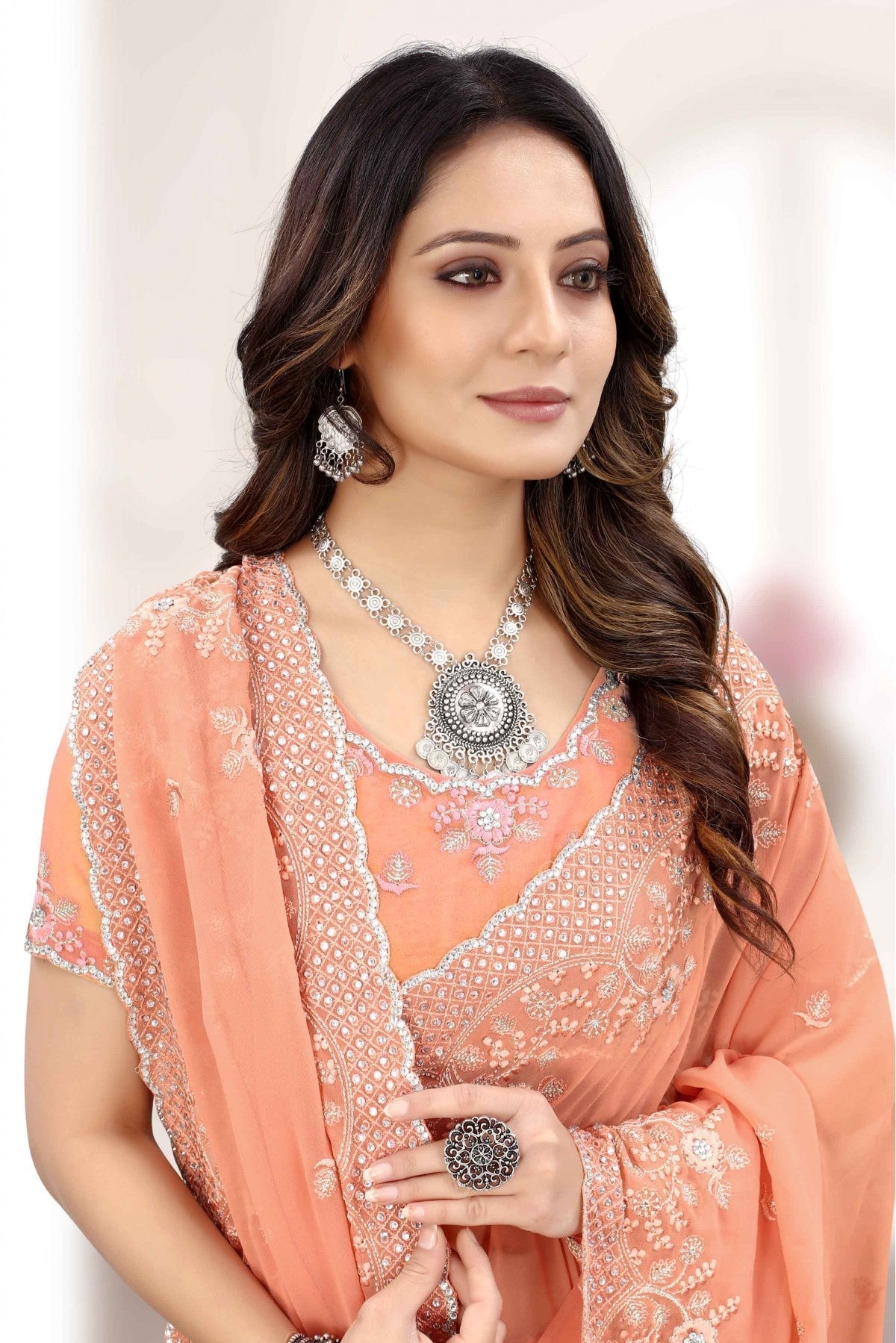 Peach Colour Georgette Designer Saree VSSD1120853