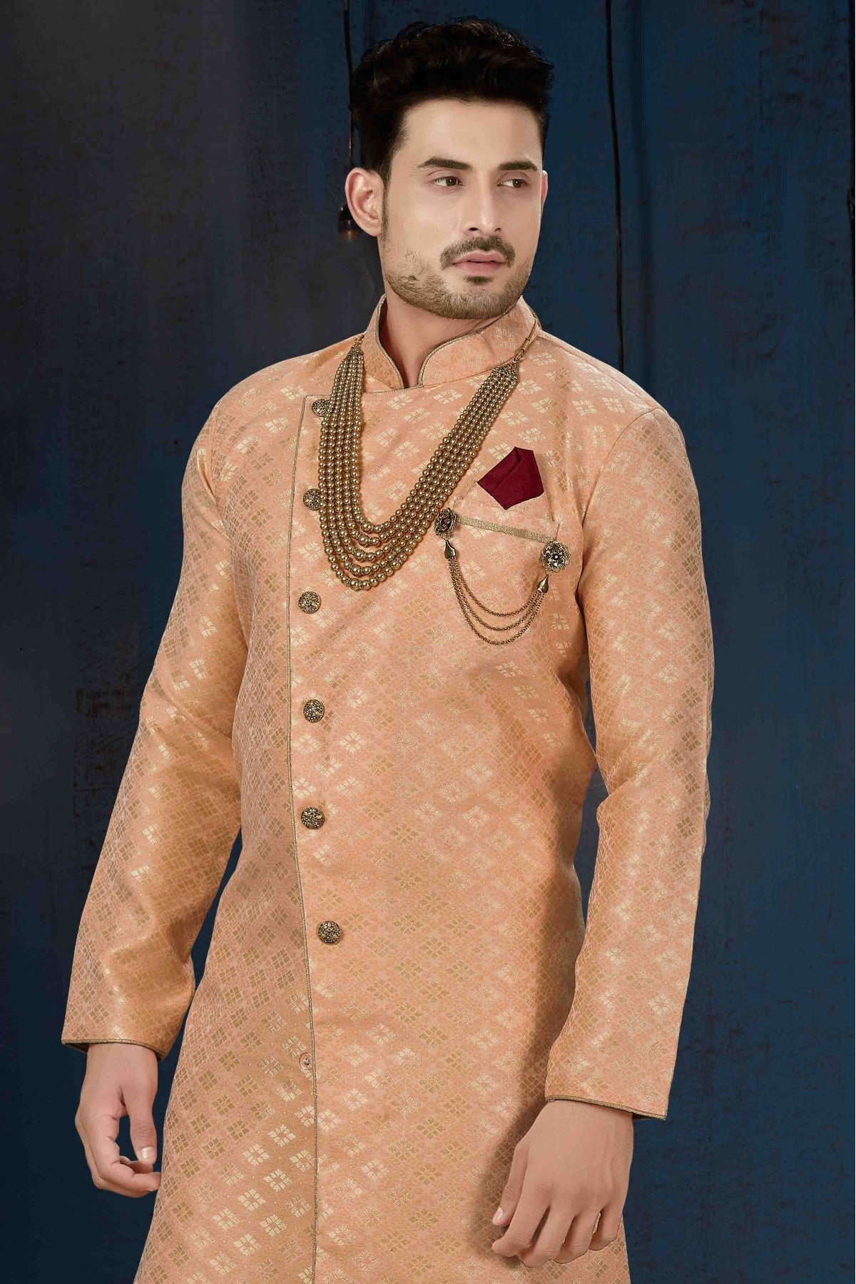 Peach Colour Jacquard Party Wear Dhoti Sherwani VSSH1040212