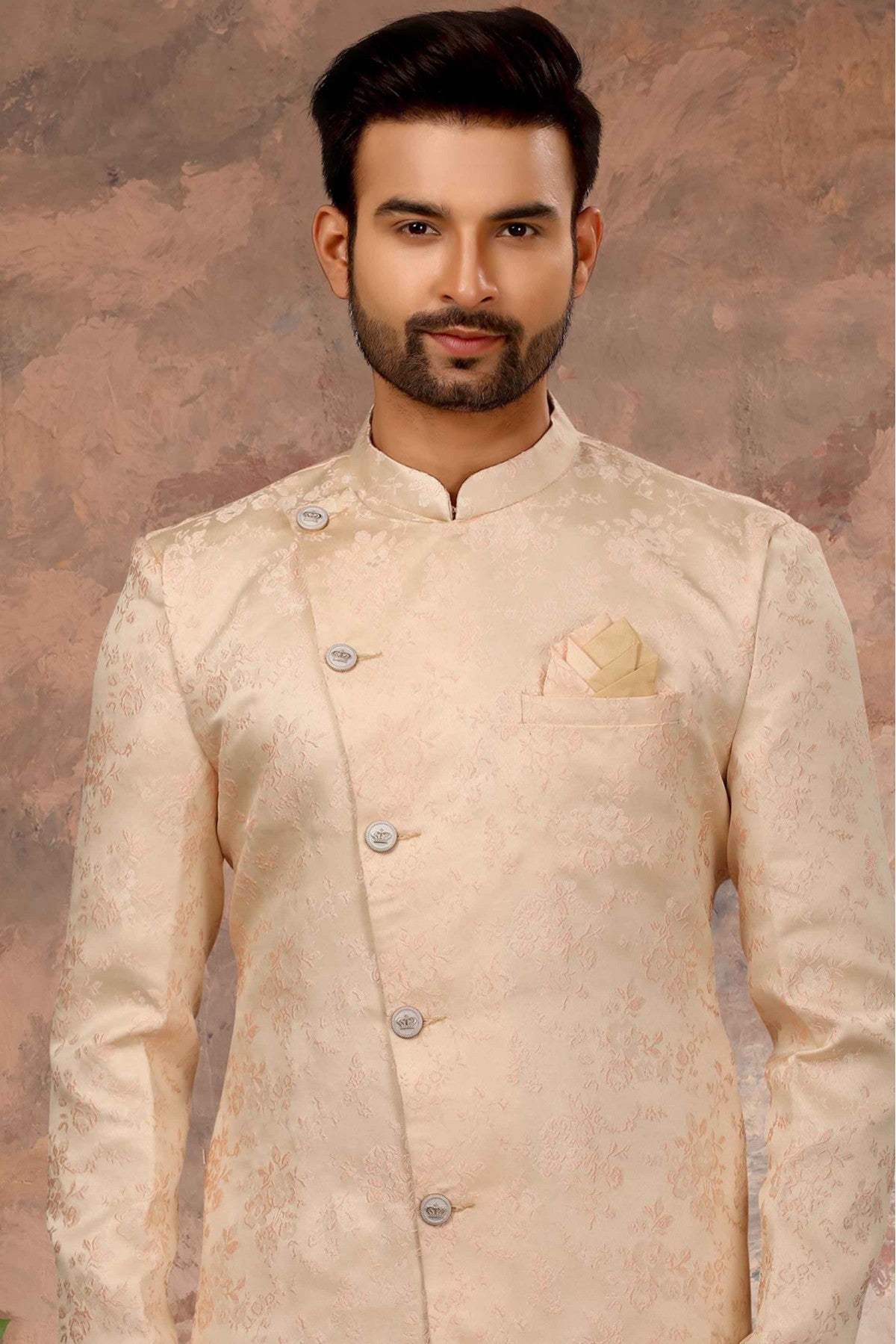 Peach Colour Jacquard Woven Sherwani VSSH1040312