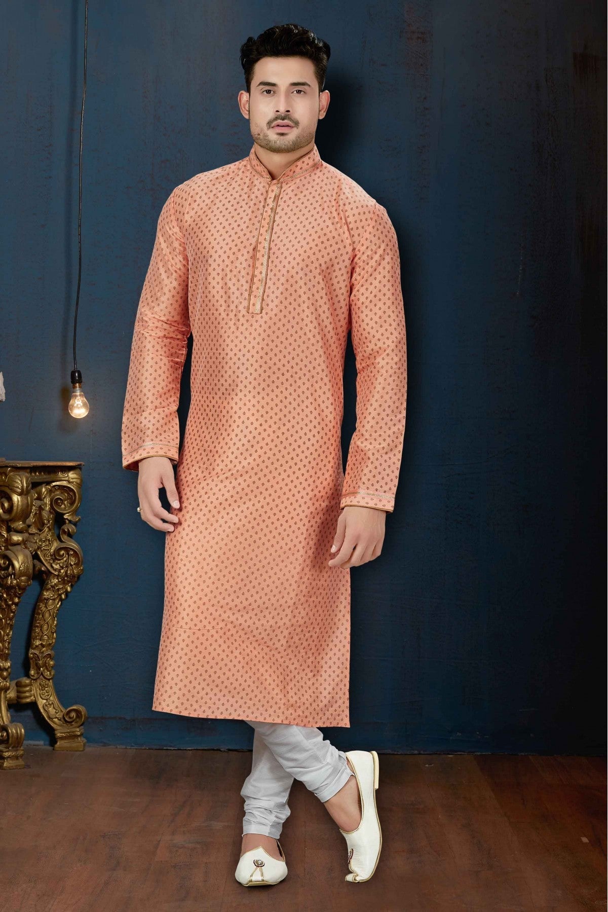 Peach Colour Kurta Pajama In Dupioni Fabric VSKP1040066