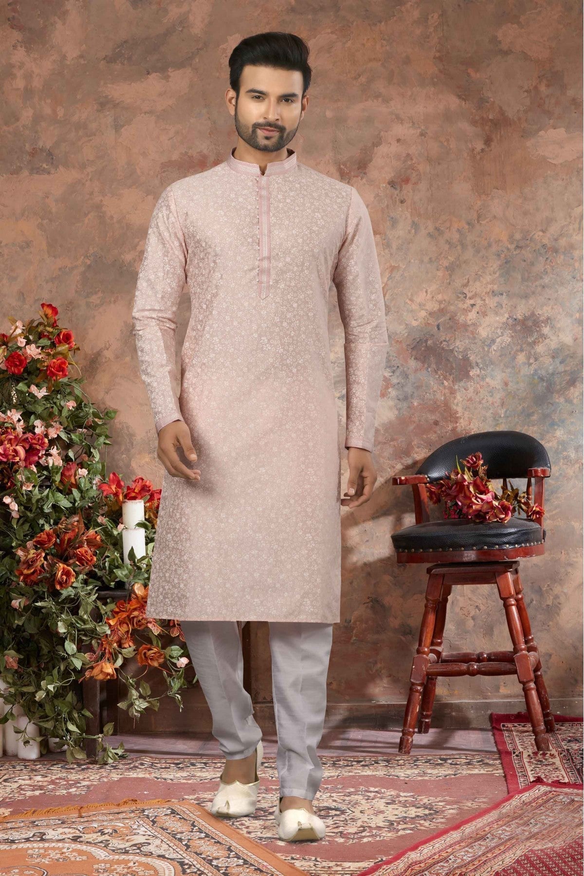 Peach Colour Kurta Pajama In Silk Fabric VSKP1040163