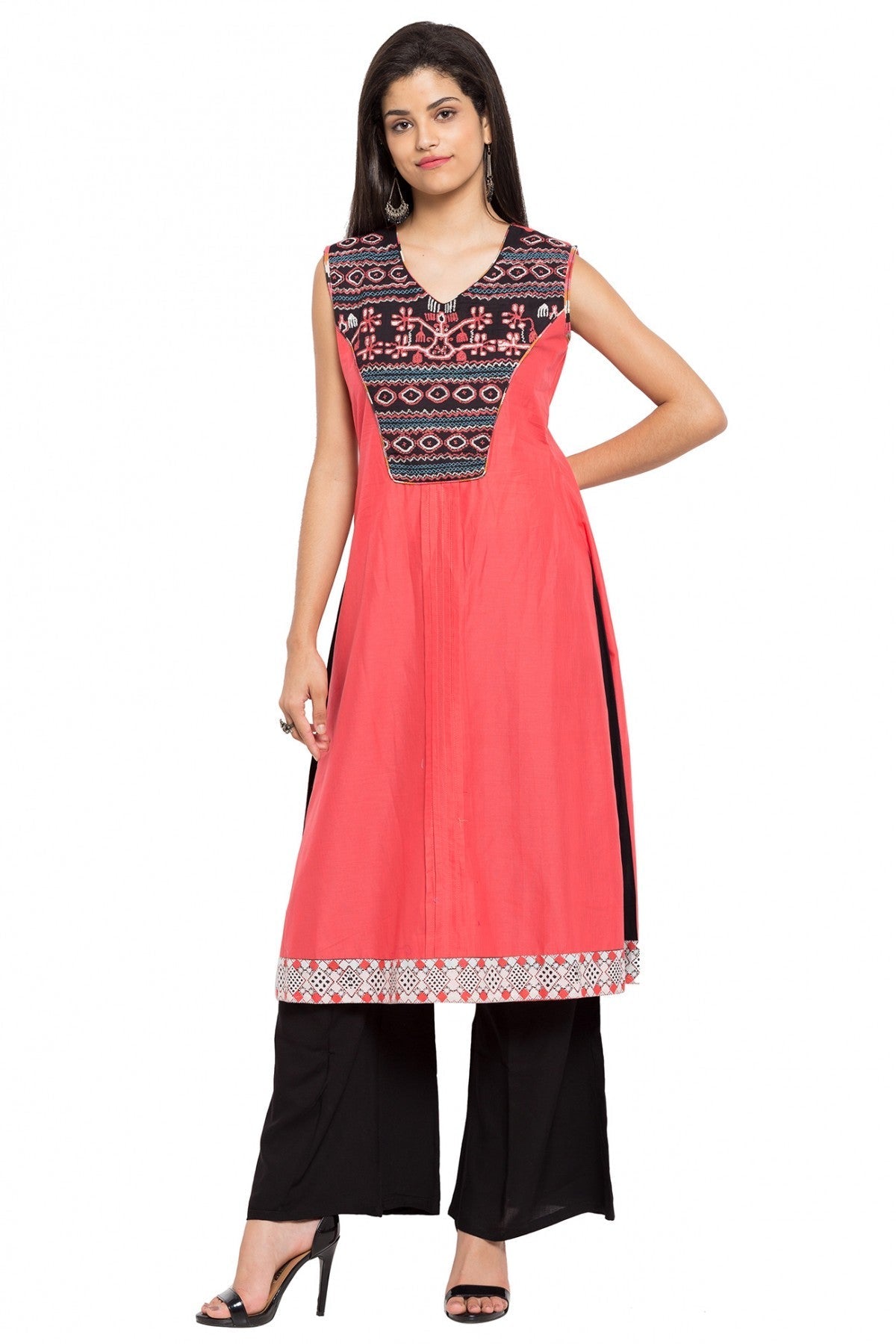 Peach Colour Plus Size Cotton Kurti