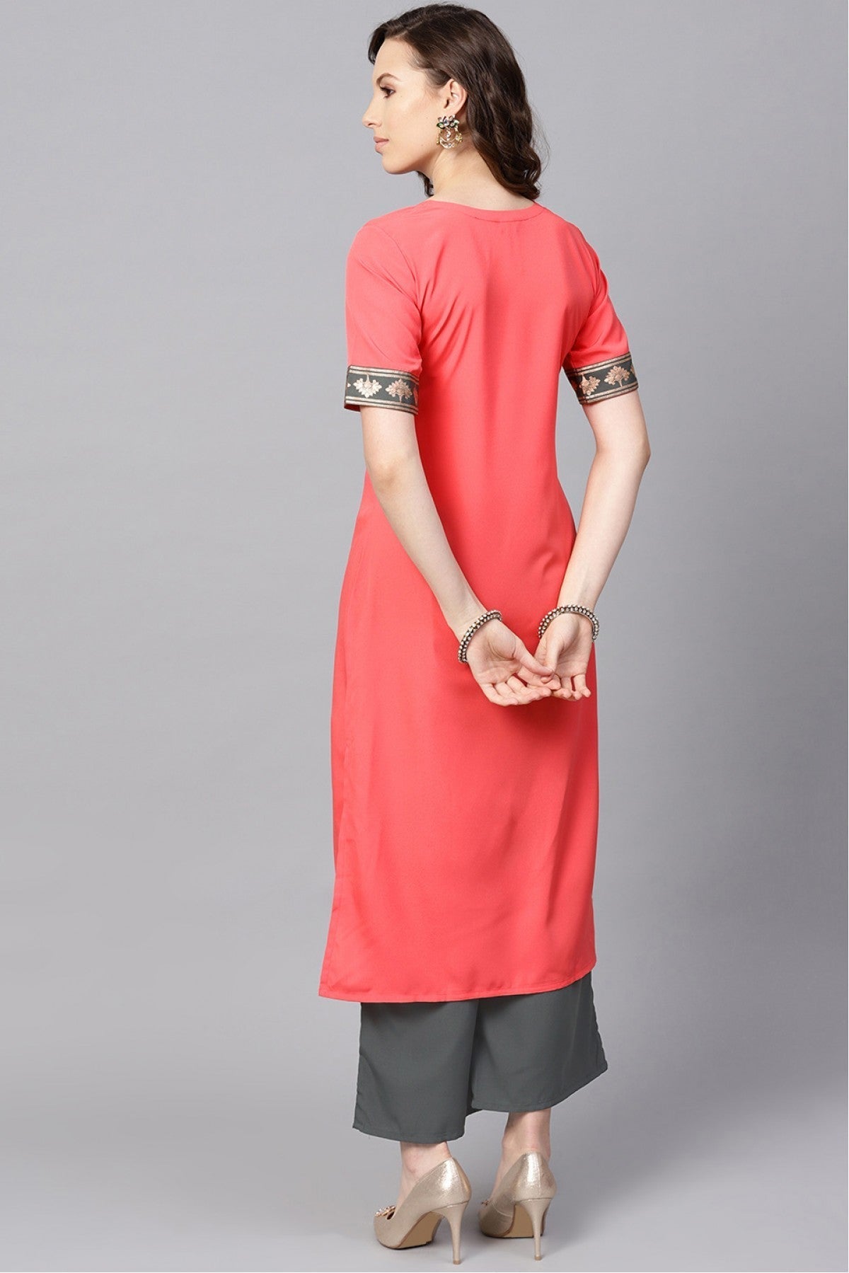 Peach Colour Plus Size Crepe Kurta Set VSKR1060003