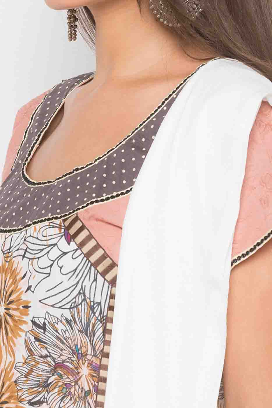 Peach Colour Plus Size Stitched Cotton Embroidery Palazzo Pant Suit VSSS1070264