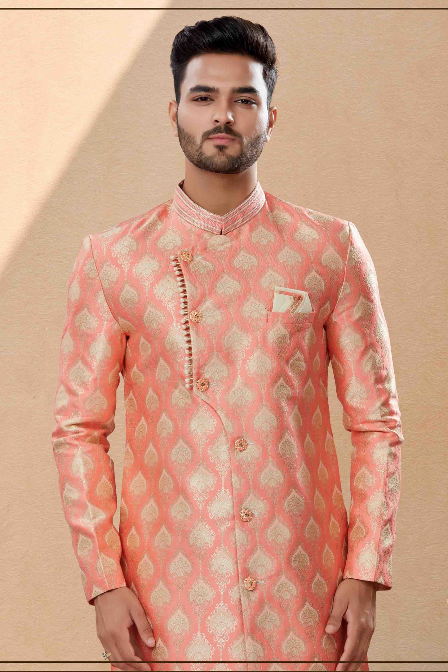 Pink Colour Dhoti Sherwani In Banarasi Jacquard Fabric VSSH1040398