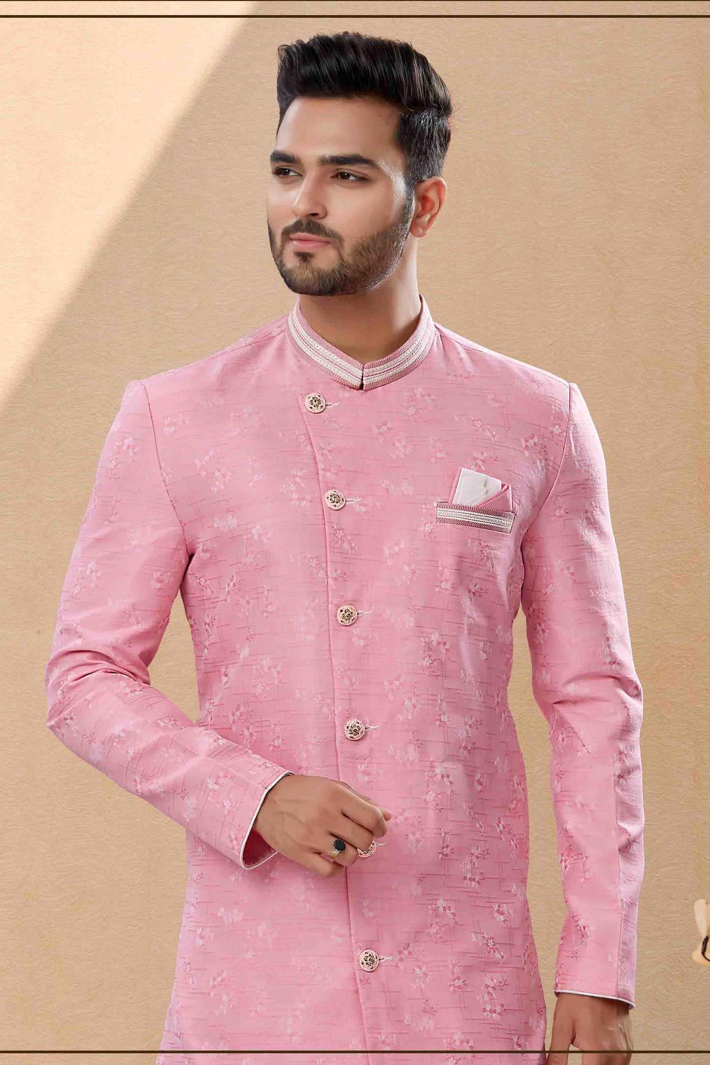 Pink Colour Dhoti Sherwani In Banarasi Jacquard Fabric VSSH1040436