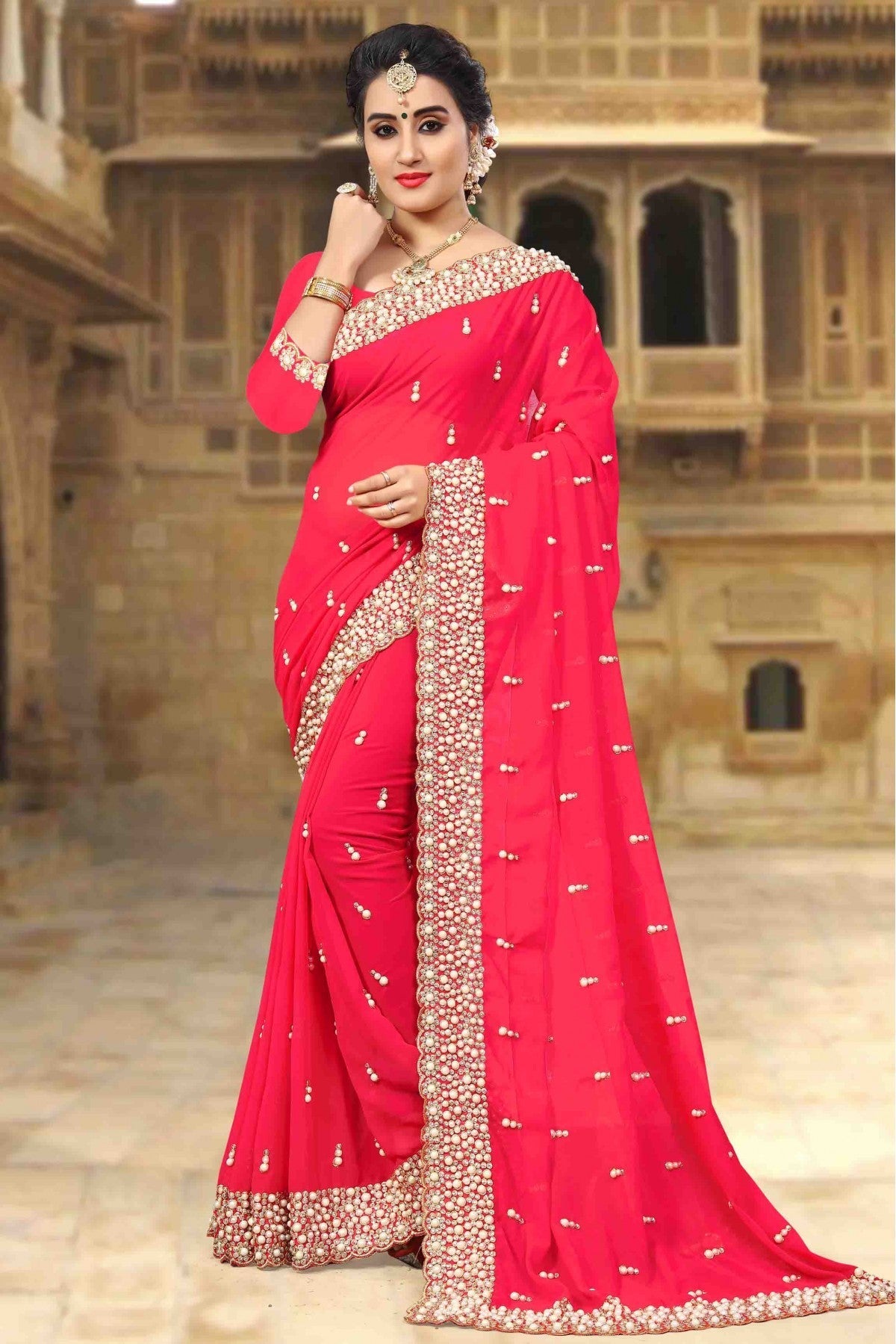 Pink Colour Georgette Designer Saree VSSD1090013
