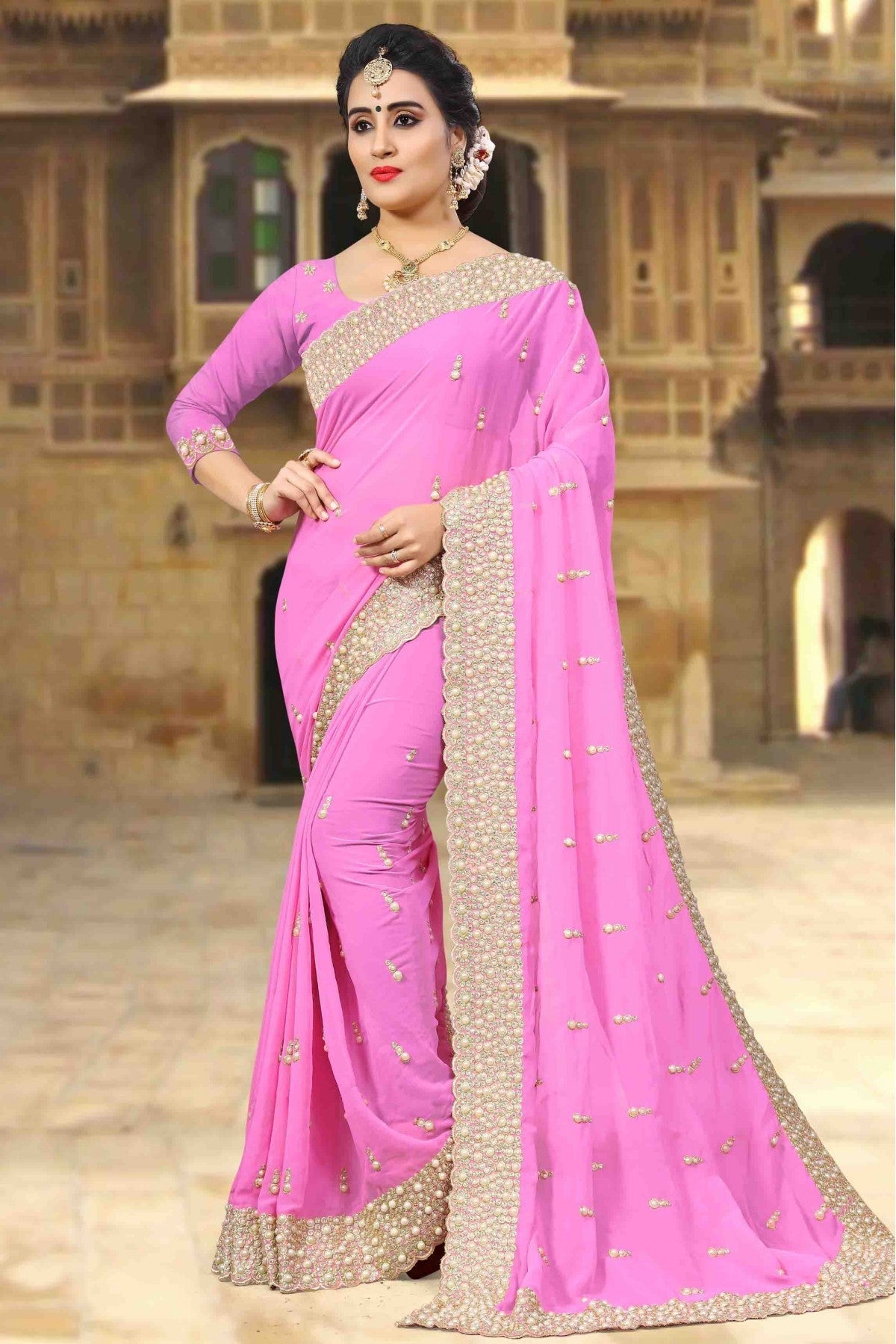 Pink Colour Georgette Designer Saree VSSD1090015