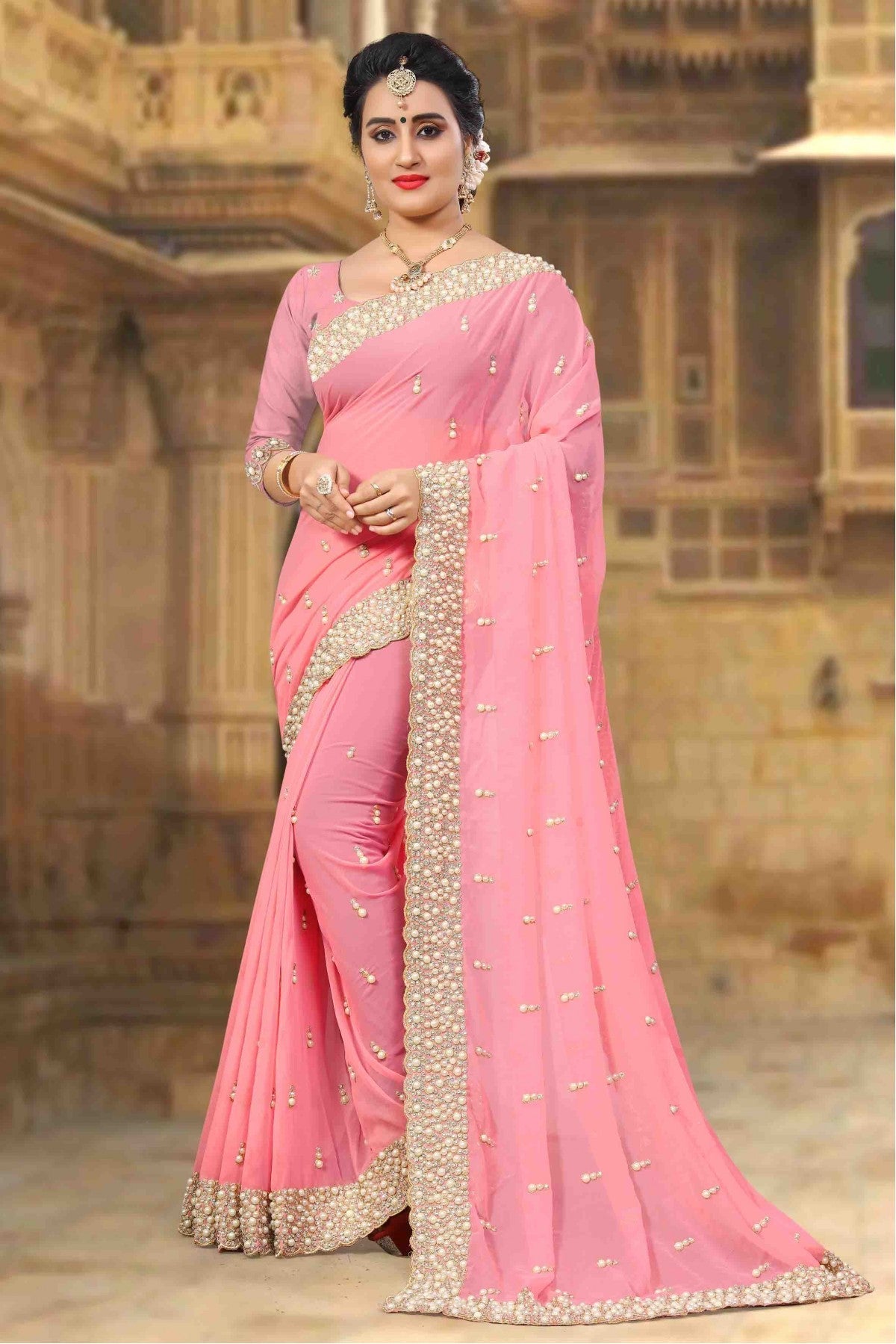 Pink Colour Georgette Designer Saree VSSD1090016