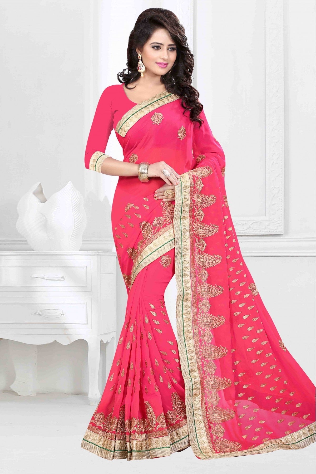 Pink Colour Georgette Embroidery Saree VSSD1120026