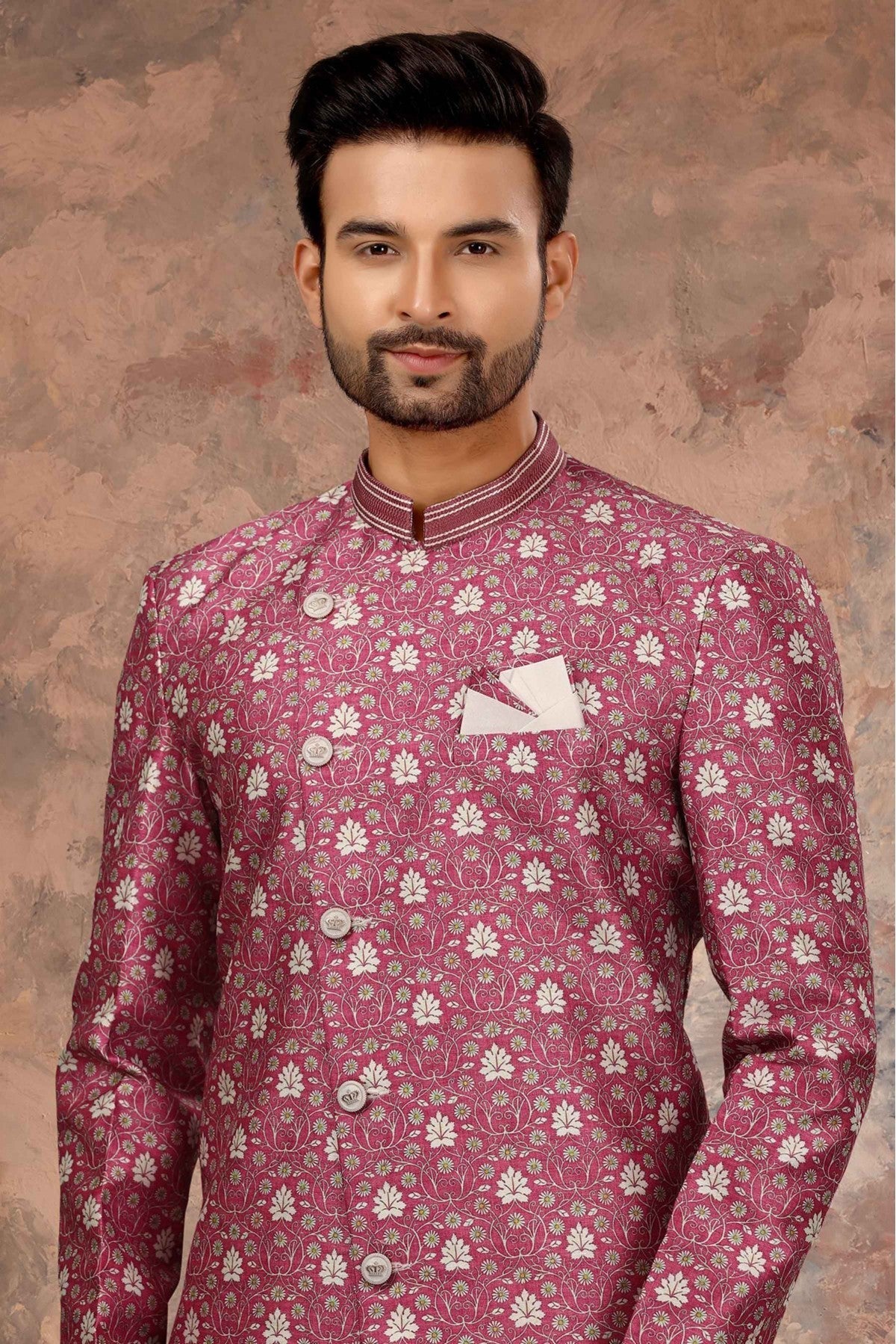 Pink Colour Jacquard Digital Print Sherwani VSSH1040349