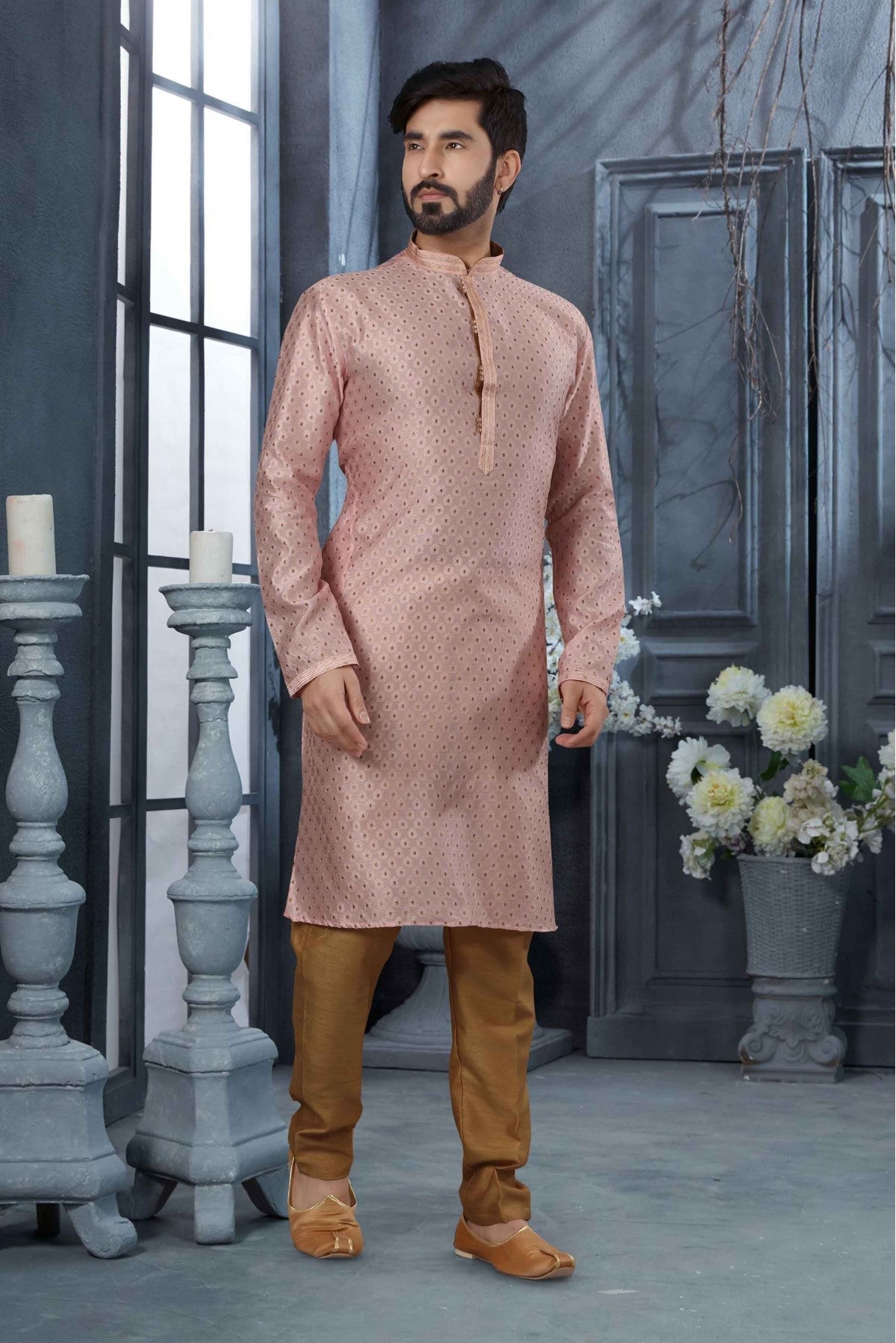 Pink Colour Kurta Pajama In Jacquard Fabric VSKP1040144