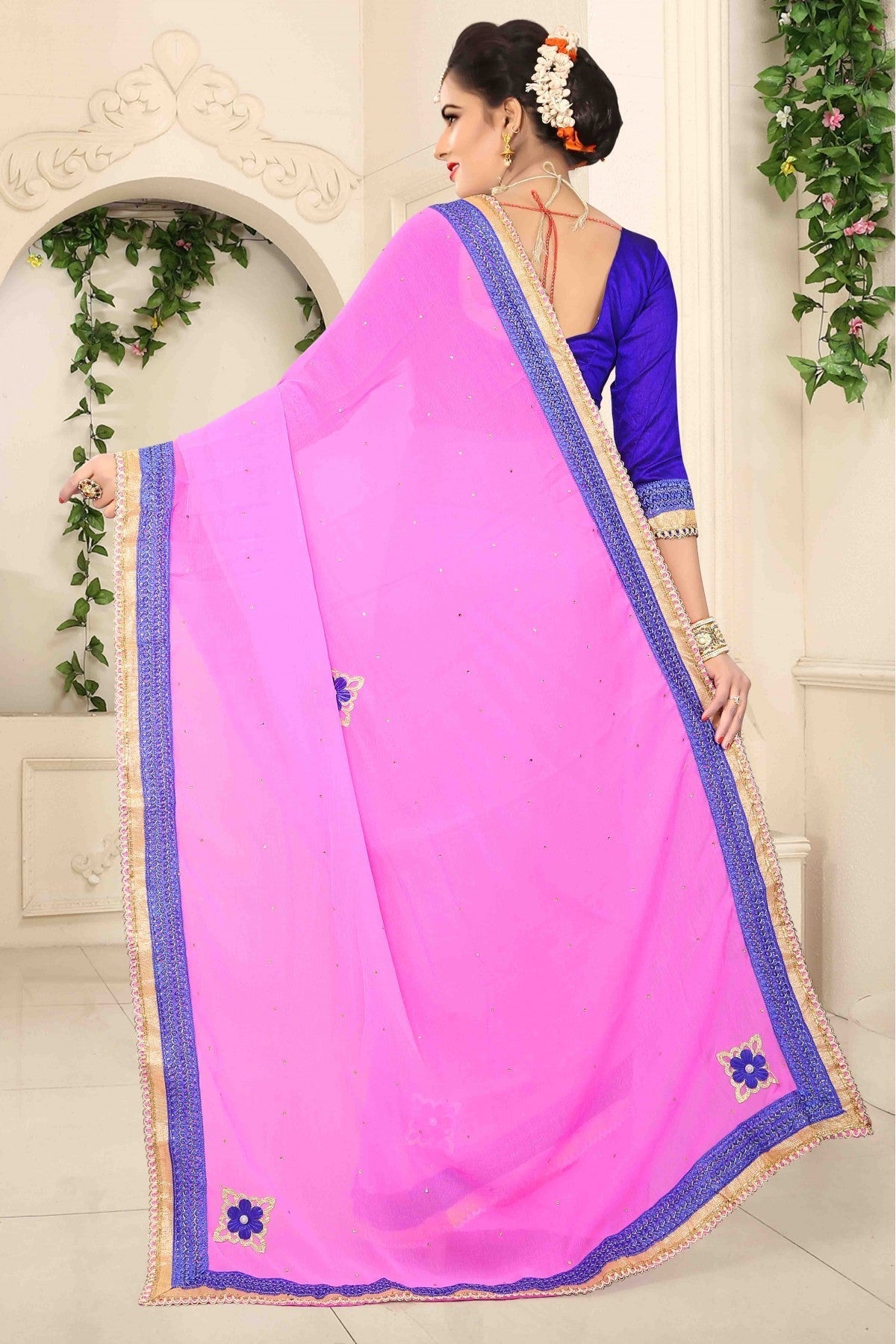Pink Colour Marbal Chiffon Designer Saree VSSD1120475