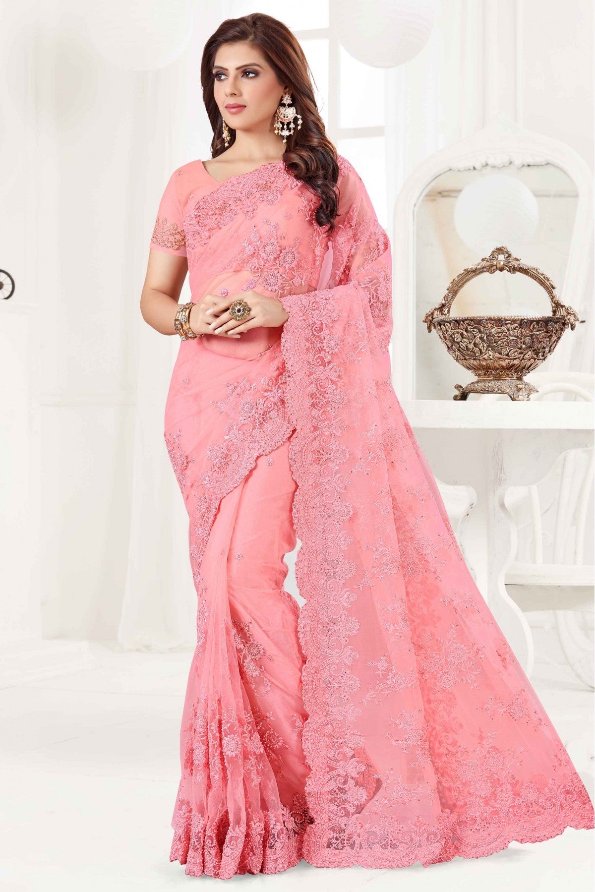Pink Colour Net Designer Saree VSSD1090059
