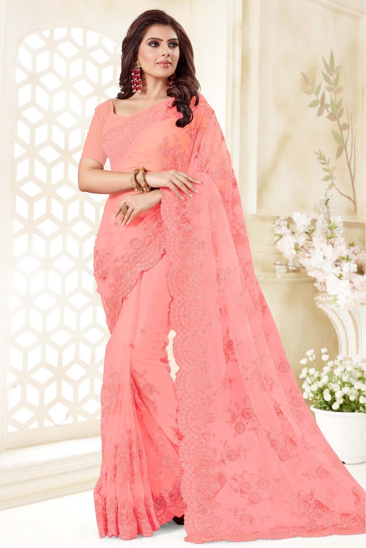 Pink Colour Net Designer Saree VSSD1090064
