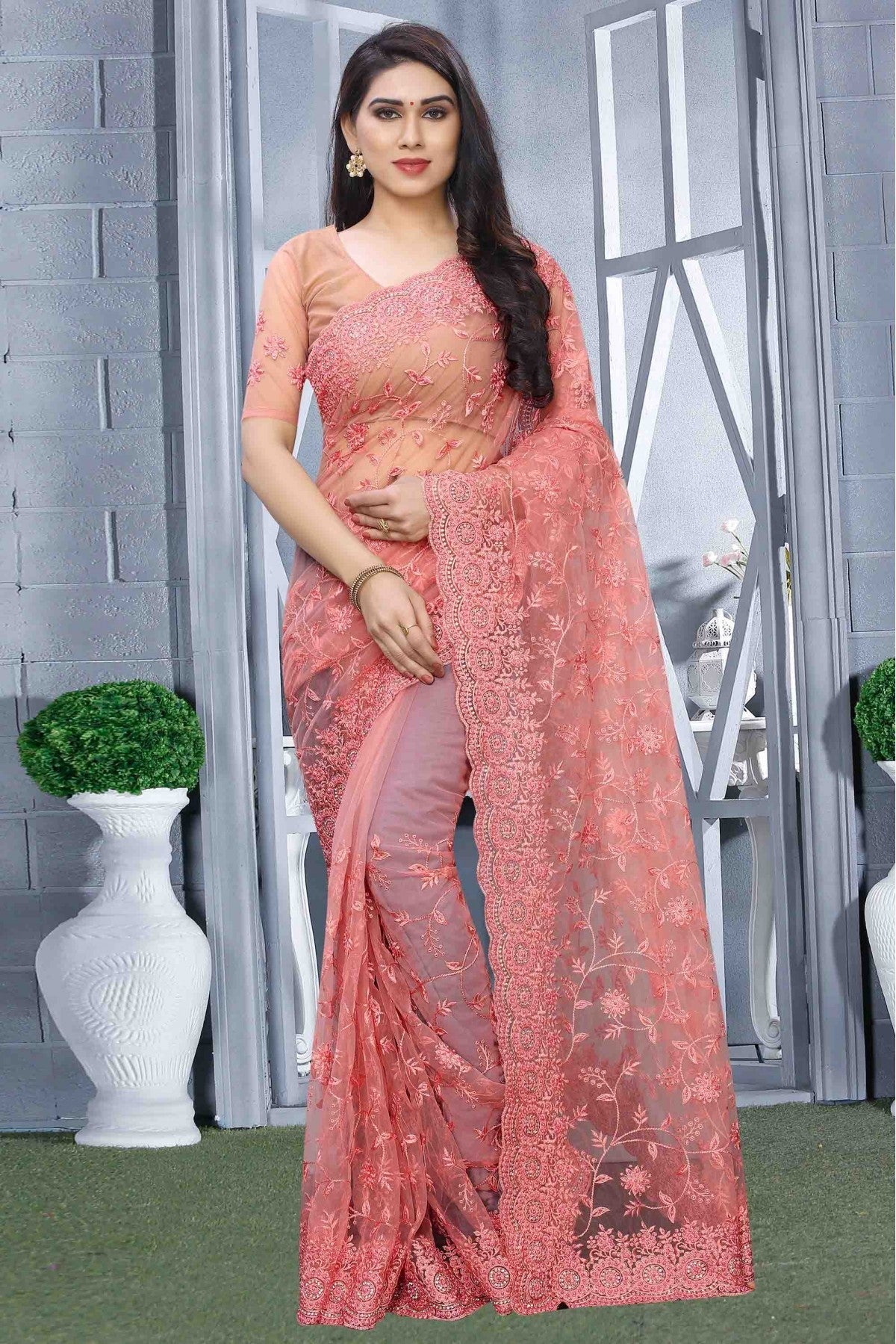 Pink Colour Net Designer Saree VSSD1090076