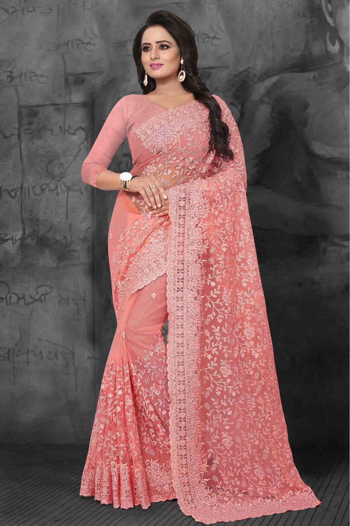 Pink Colour Net Designer Saree VSSD1090338