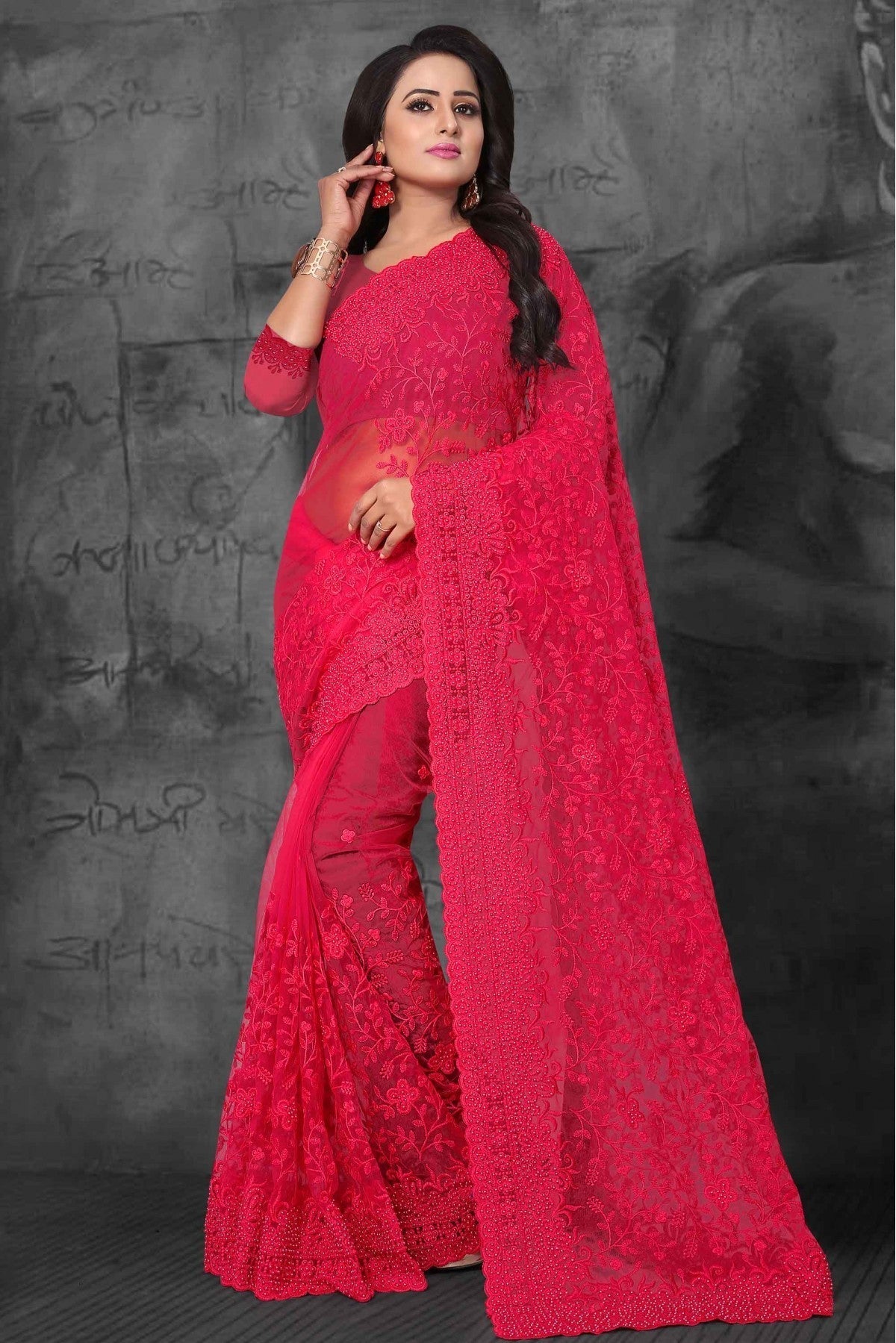 Pink Colour Net Designer Saree VSSD1090339