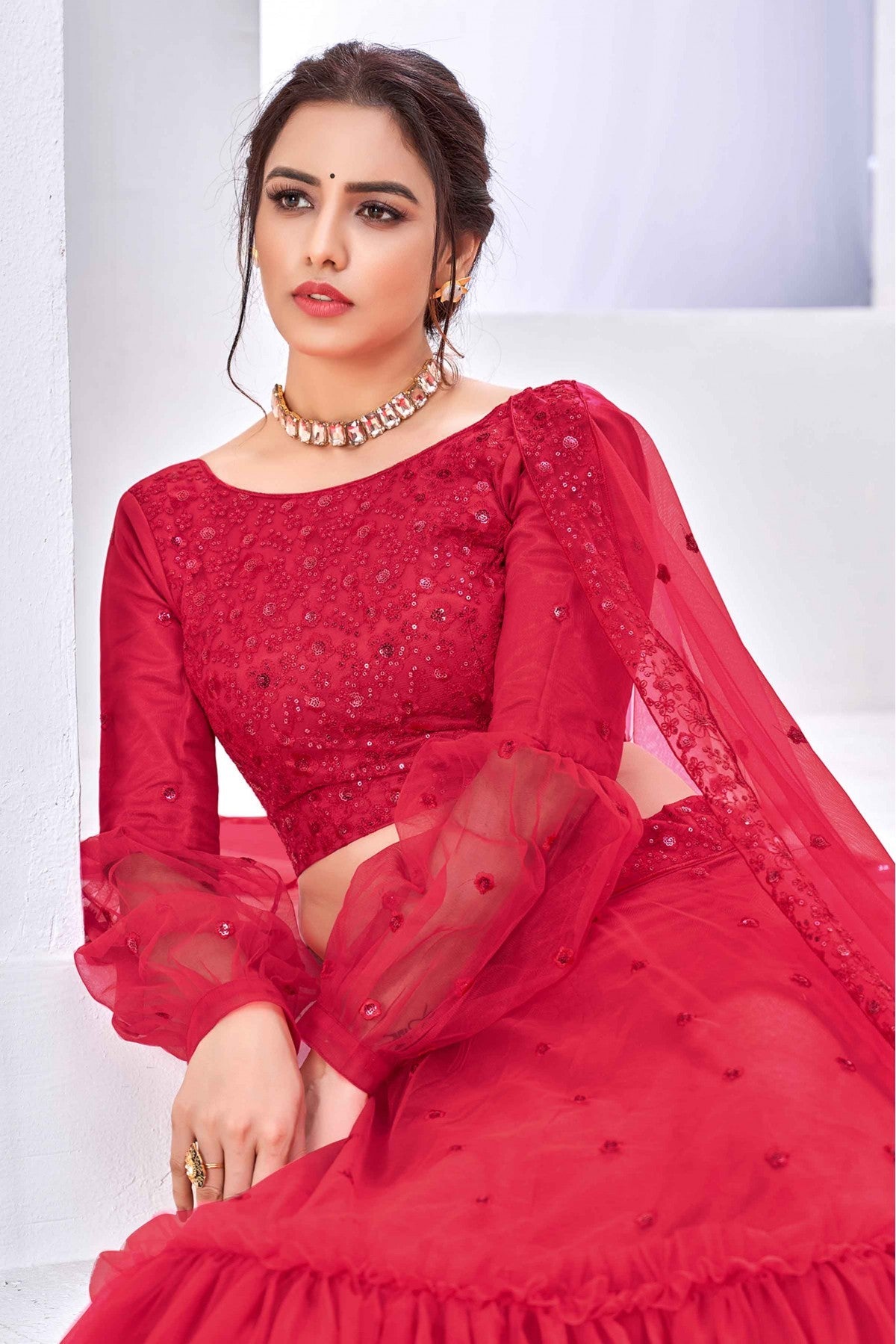 Pink Colour Net Embroidery Lehenga Choli VSLC1150085