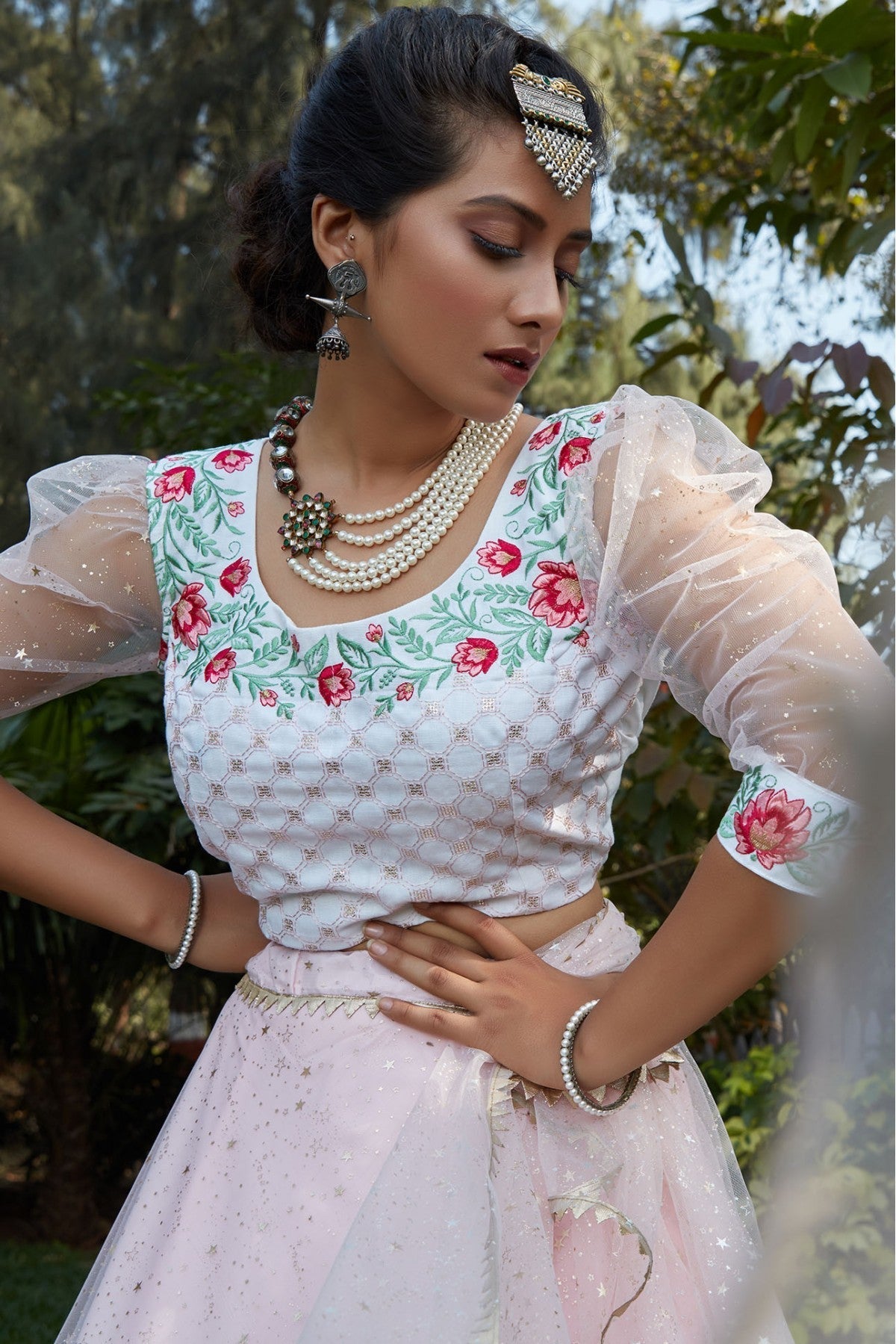 Pink Colour Net Foil Print Lehenga Choli VSLC1150043