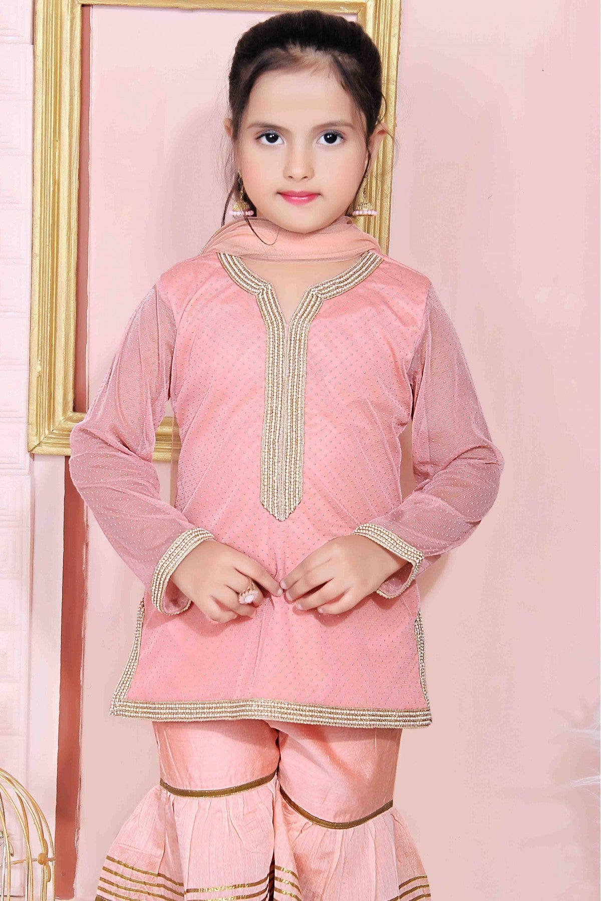 Pink Colour Net Party Wear Sharara Suit VSGW1070019