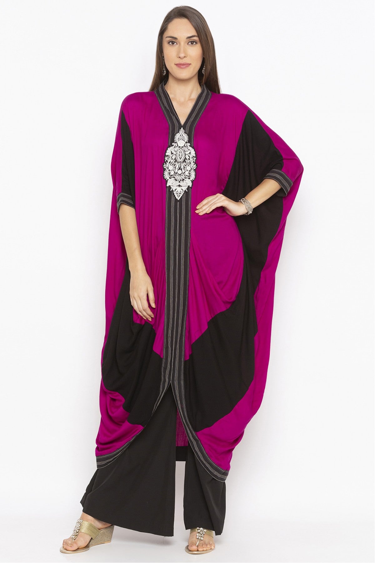 Pink Colour Plus Size Cotton Embroidery Kurta Set