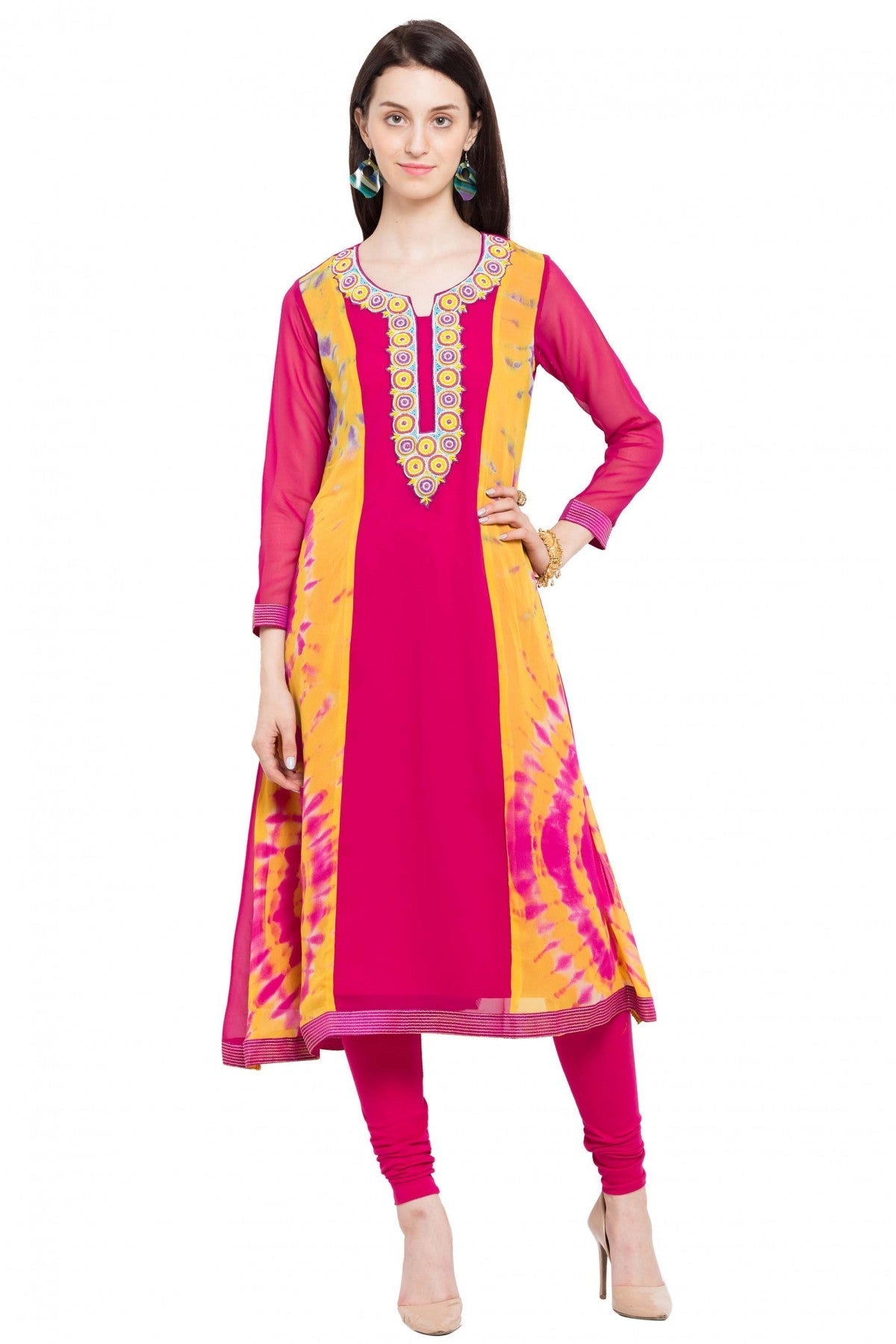 Pink Colour Plus Size Faux Georgette Kurti
