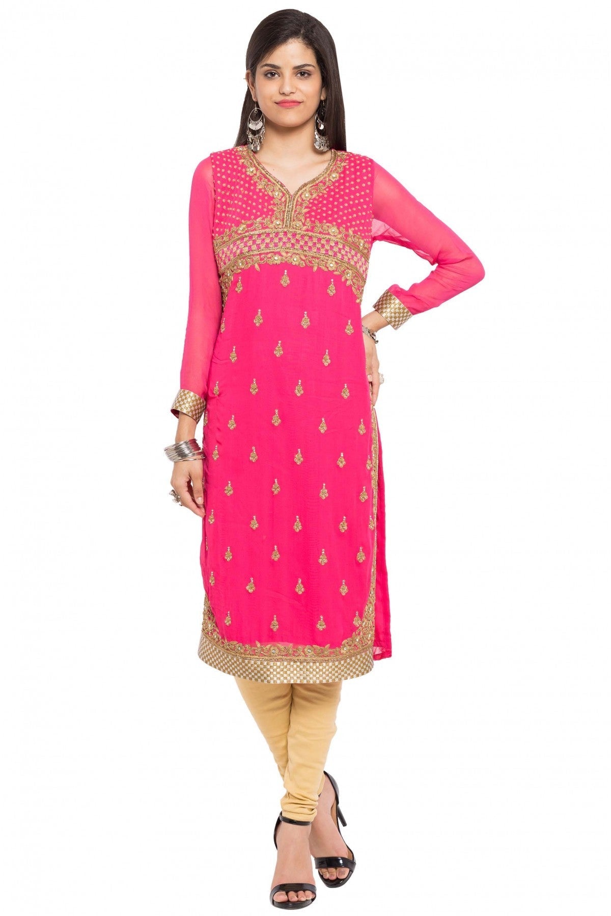 Pink Colour Plus Size Faux Georgette Kurti