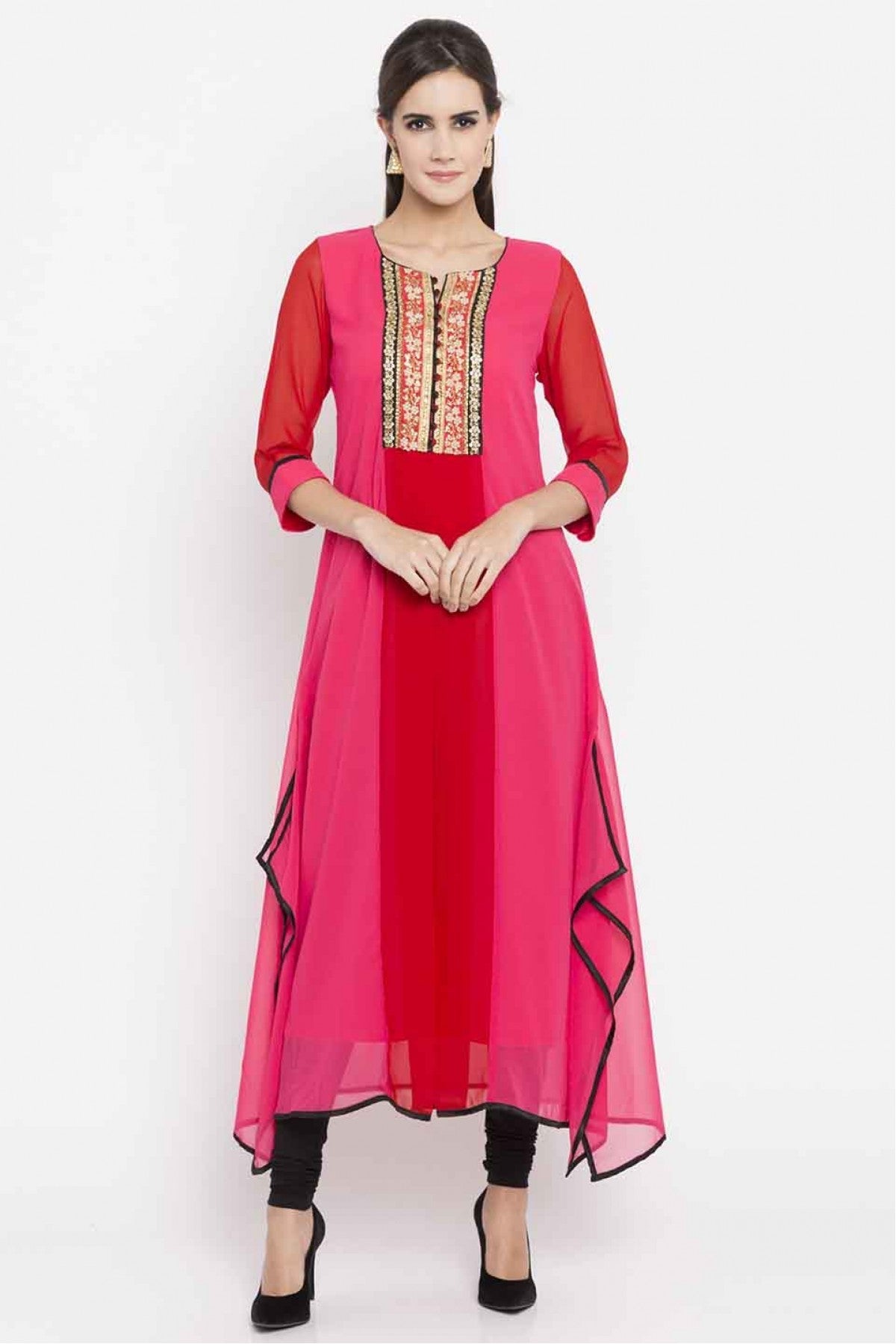 Pink Colour Plus Size Faux Georgette Kurti