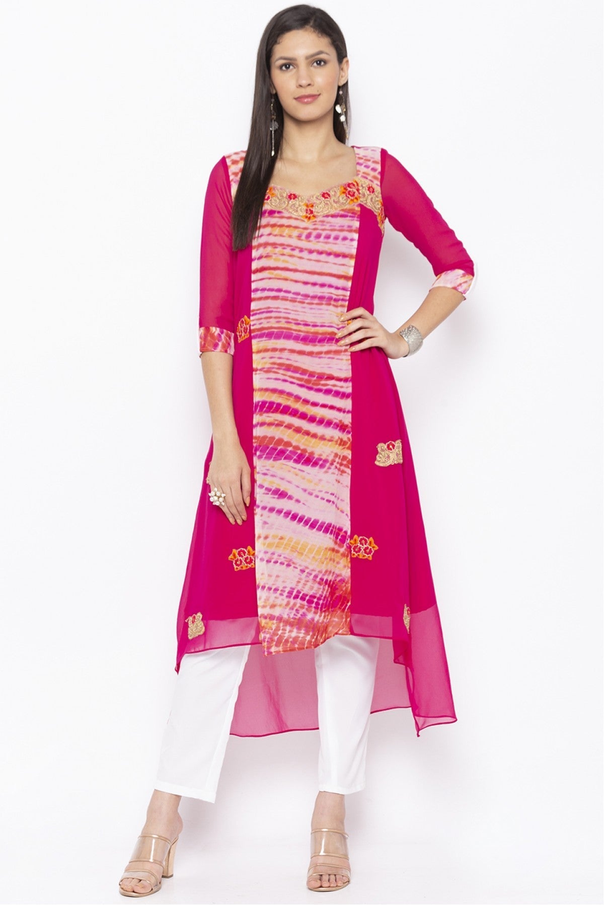 Pink Colour Plus Size Georgette Embroidery Kurta Set