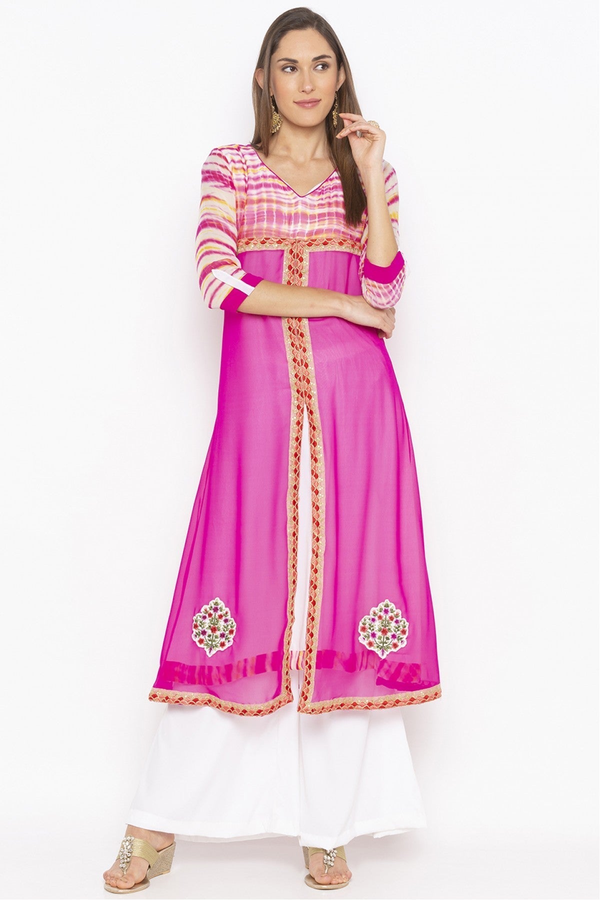 Pink Colour Plus Size Georgette Embroidery Kurta Set