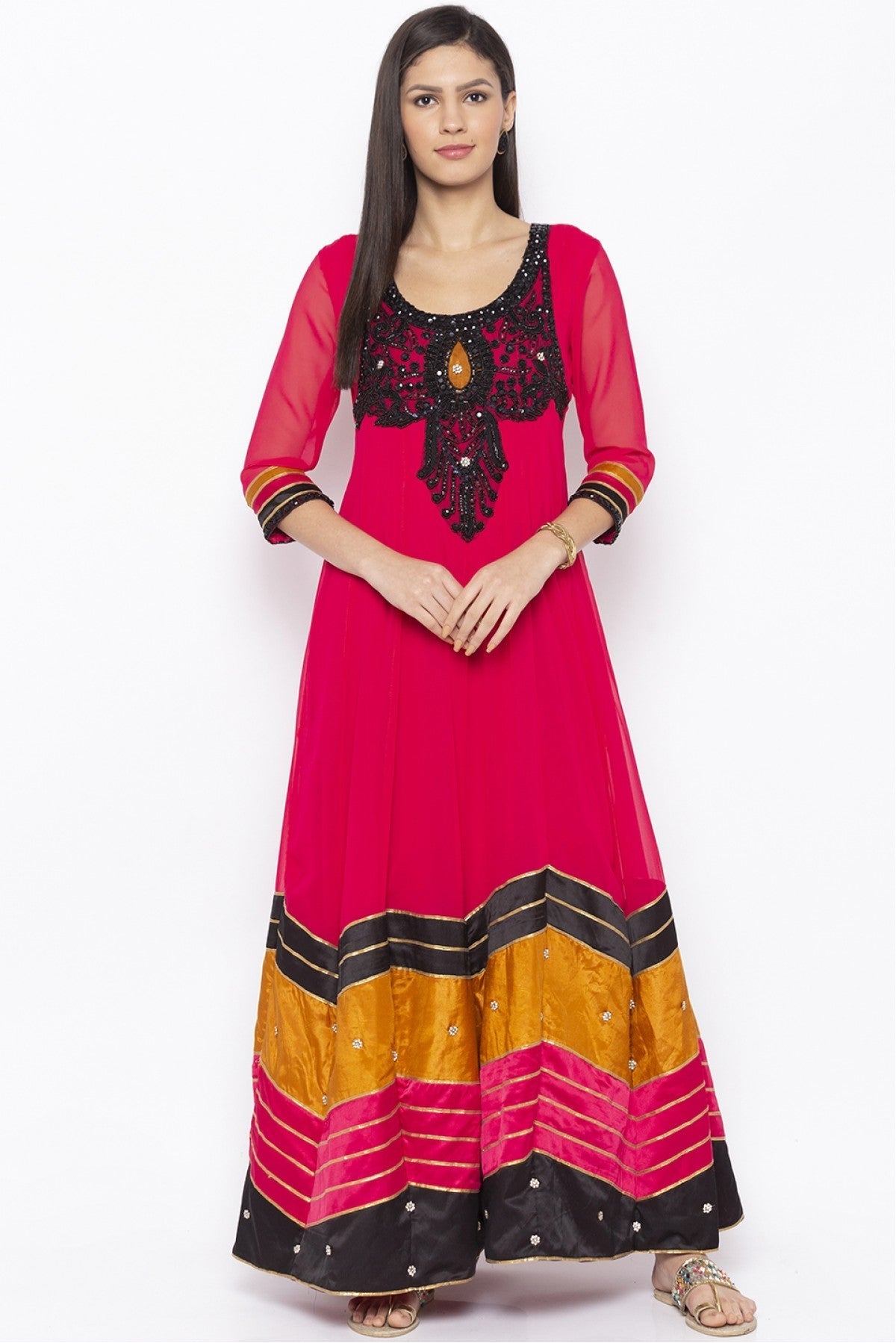 Pink Colour Plus Size Georgette Embroidery Kurta Set