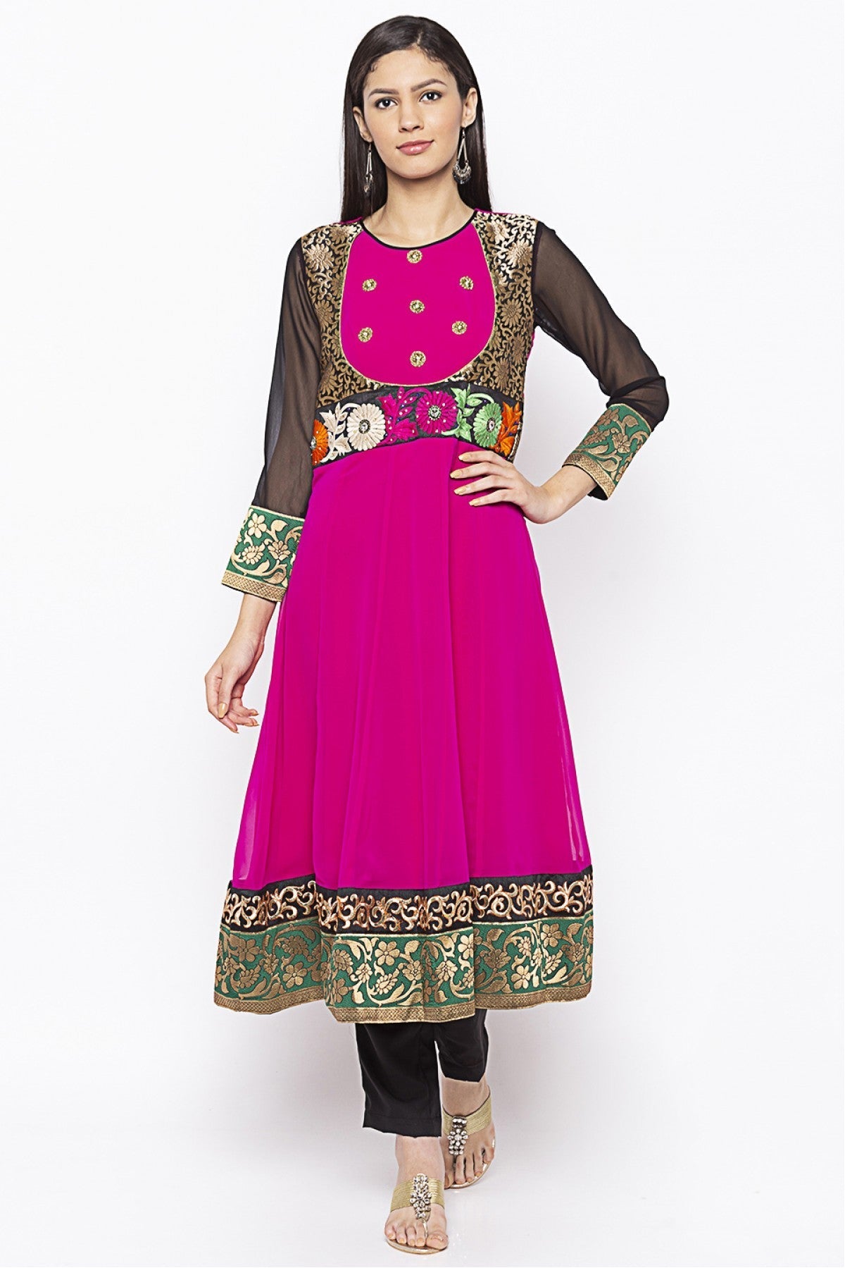 Pink Colour Plus Size Georgette Embroidery Kurta Set