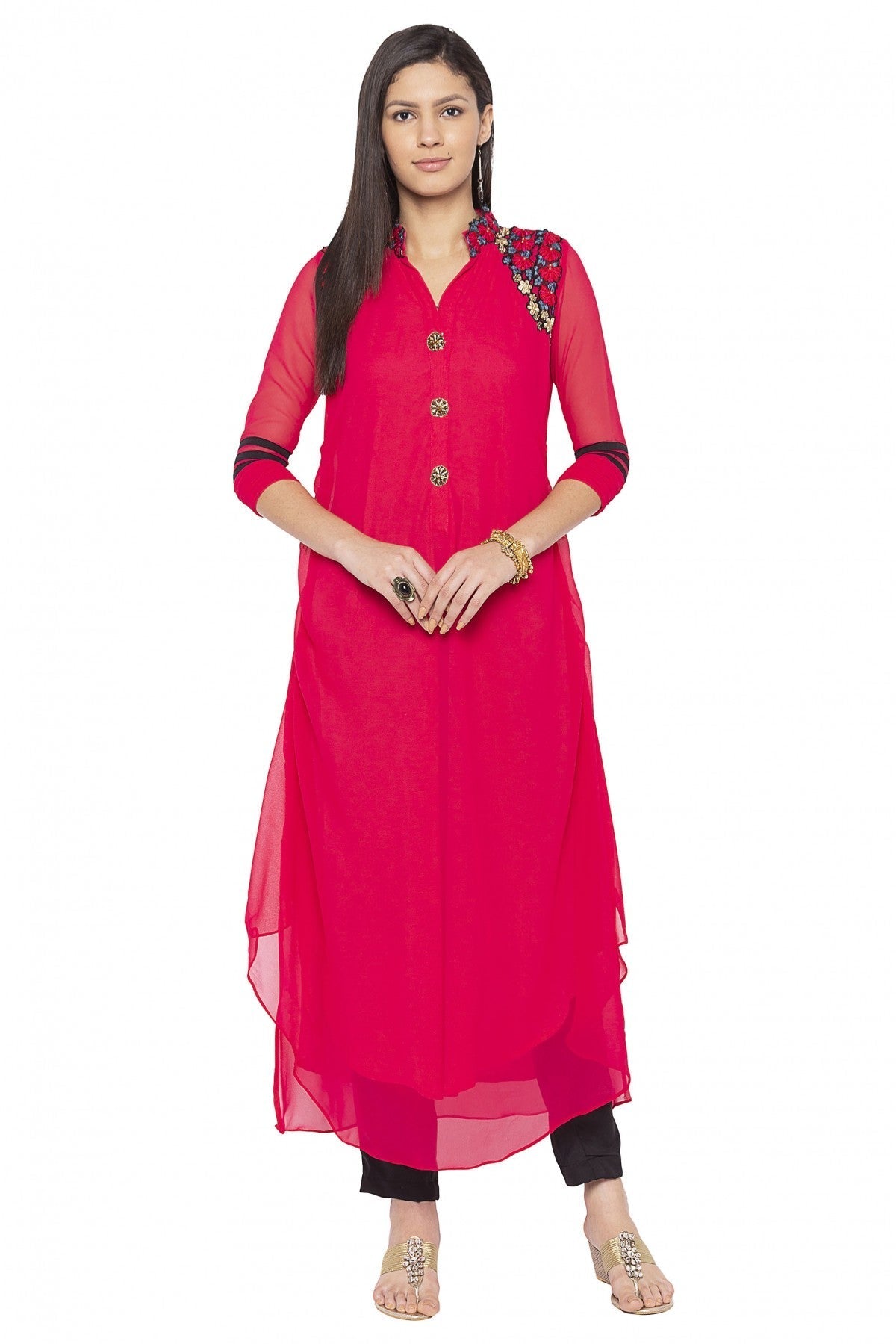 Pink Colour Plus Size Georgette Embroidery Kurta Set