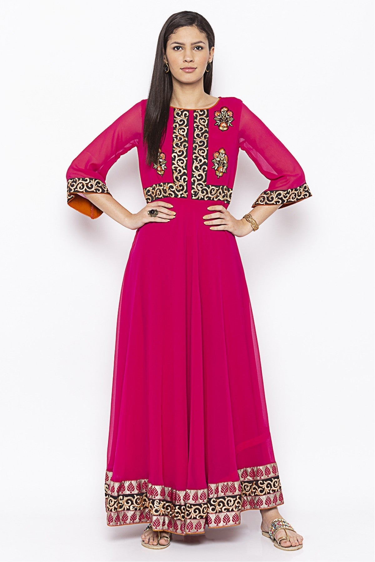 Pink Colour Plus Size Georgette Embroidery Kurta Set