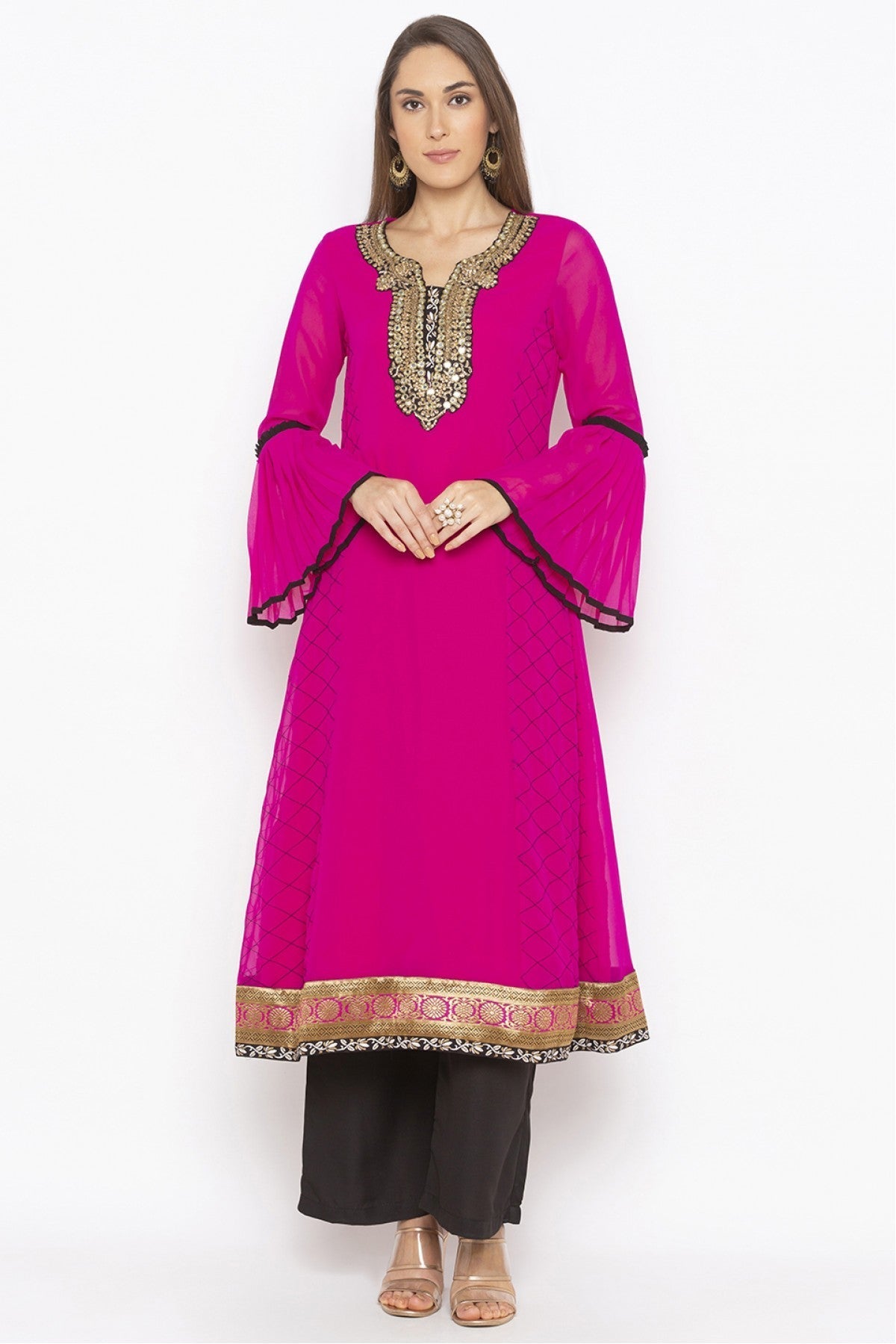 Pink Colour Plus Size Georgette Embroidery Kurta Set VSKR1070662