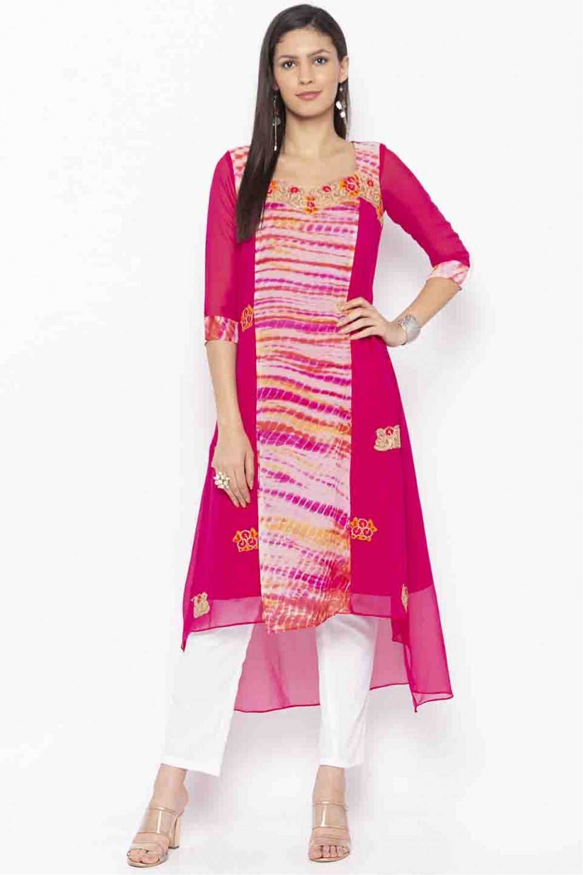 Pink Colour Plus Size Georgette Embroidery Kurti