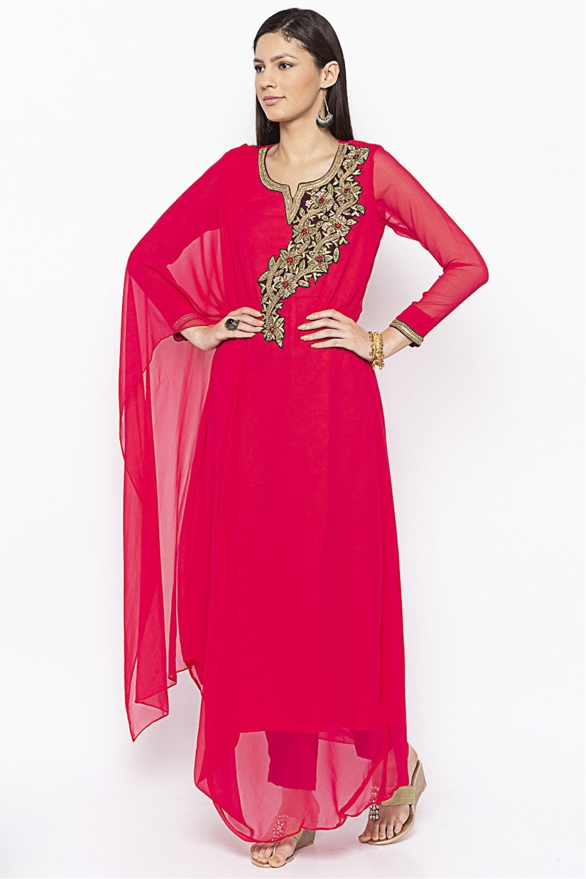 Pink Colour Plus Size Georgette Embroidery Kurti