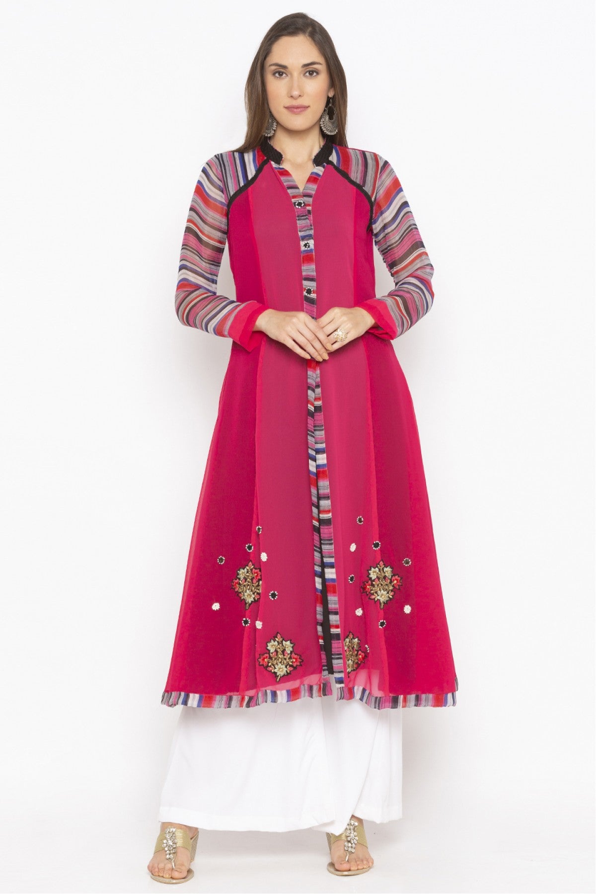 Pink Colour Plus Size Georgette Embroidery Kurti