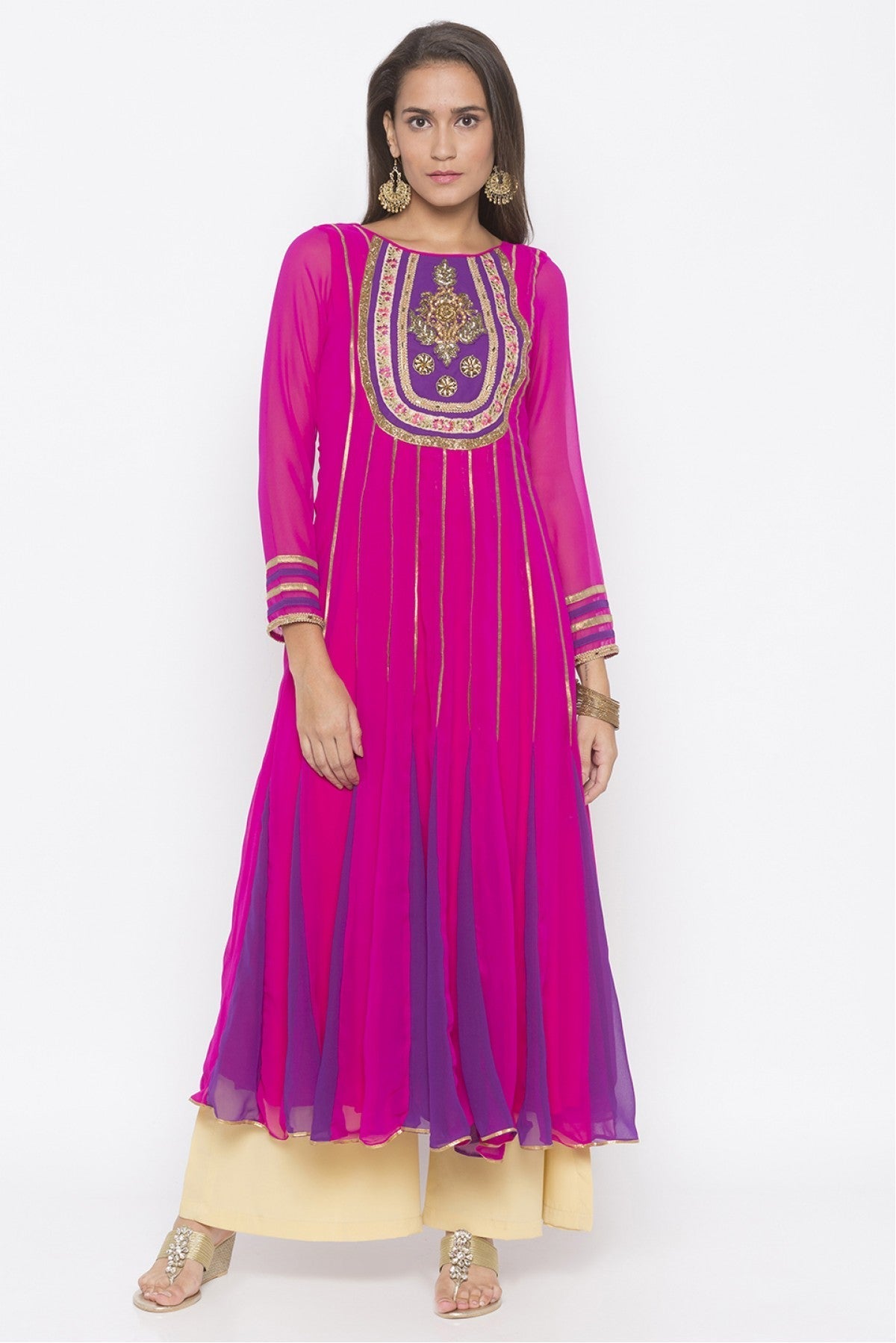 Pink Colour Plus Size Georgette Embroidery Kurti