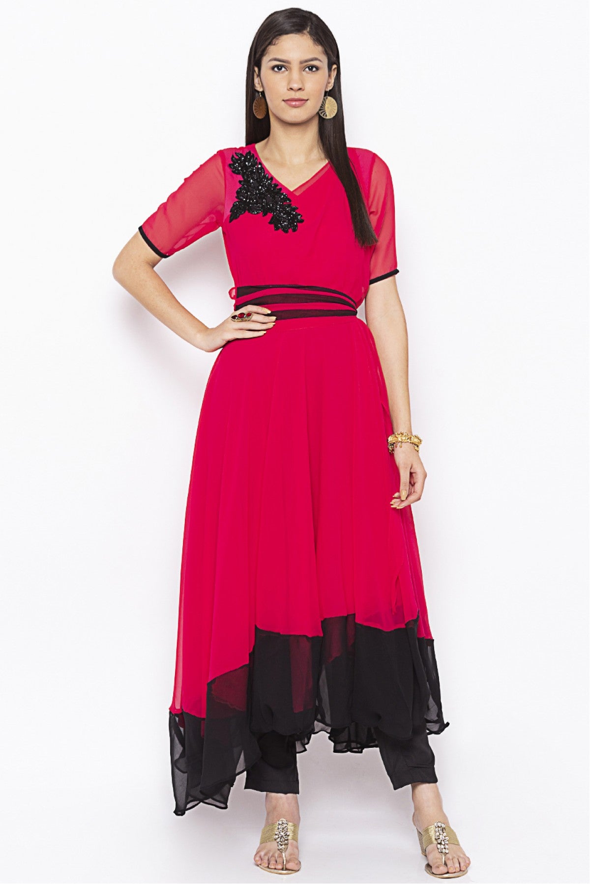 Pink Colour Plus Size Georgette Embroidery Kurti