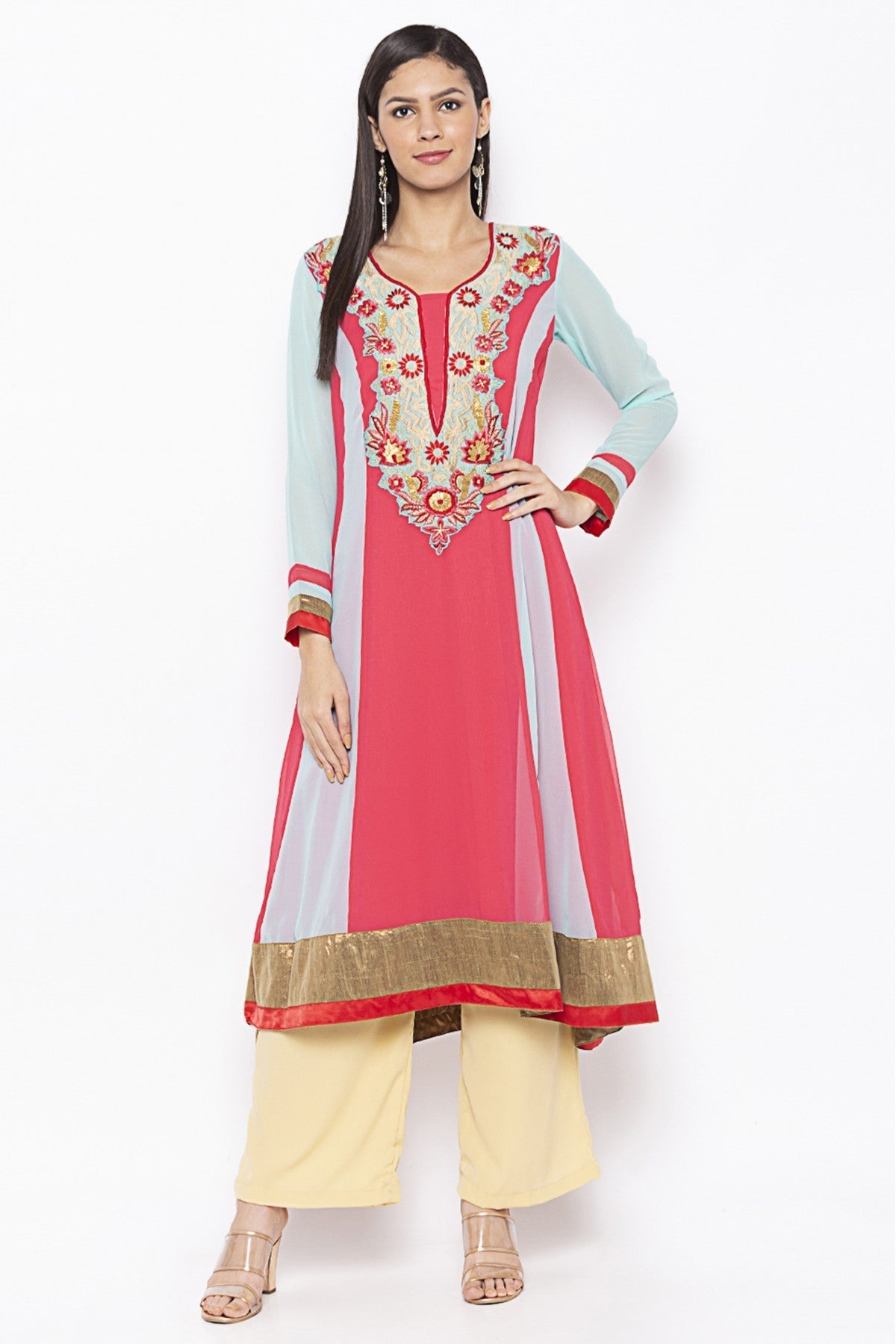 Pink Colour Plus Size Georgette Embroidery Kurti VSKR1070688