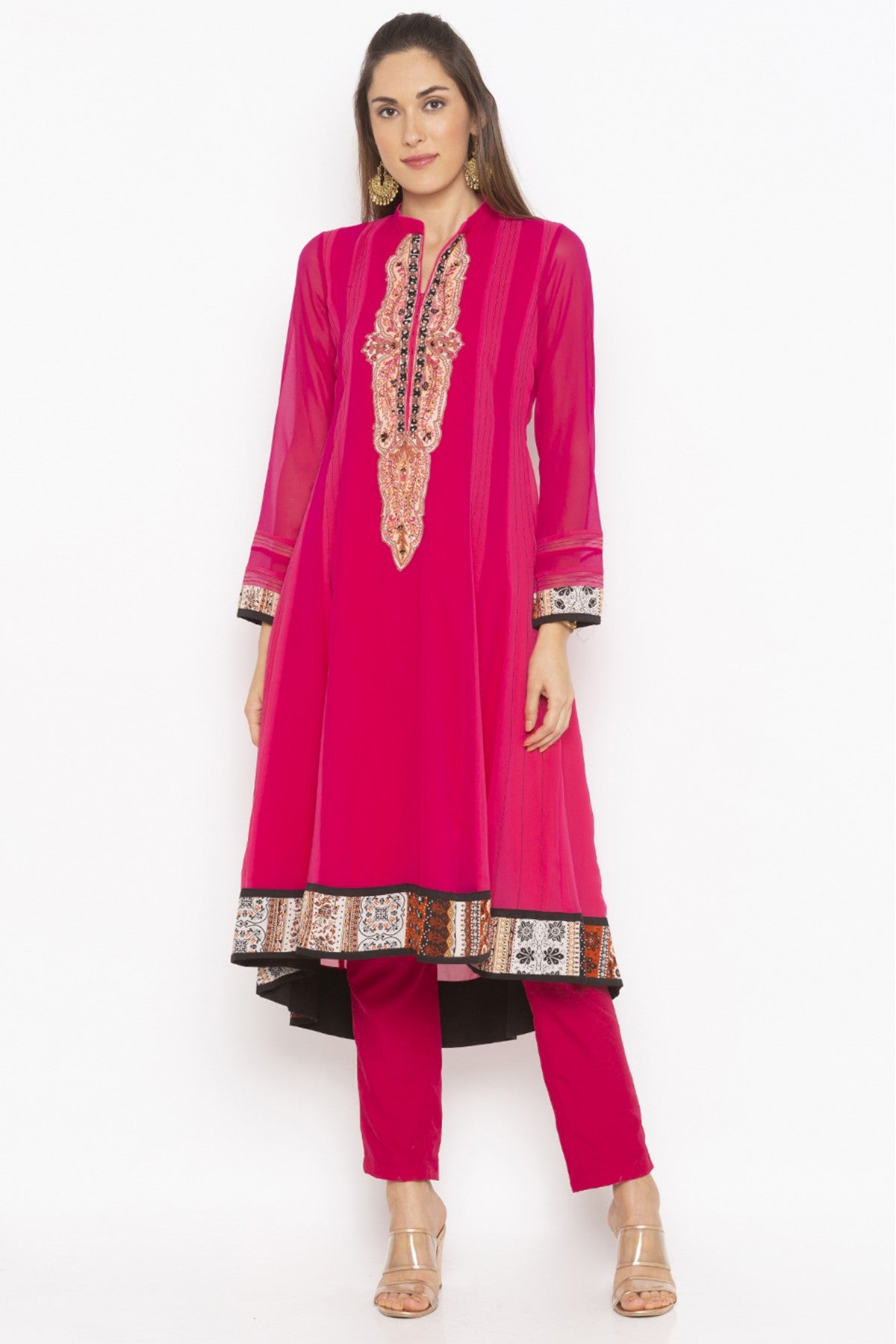 Pink Colour Plus Size Georgette Embroidery Kurti VSKR1070700