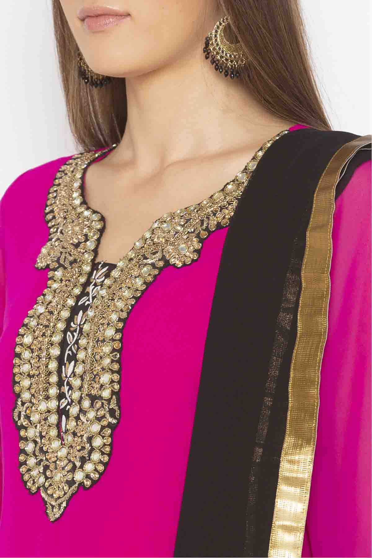 Pink Colour Plus Size Georgette Embroidery Palazzo Pant Suit VSSS1070304